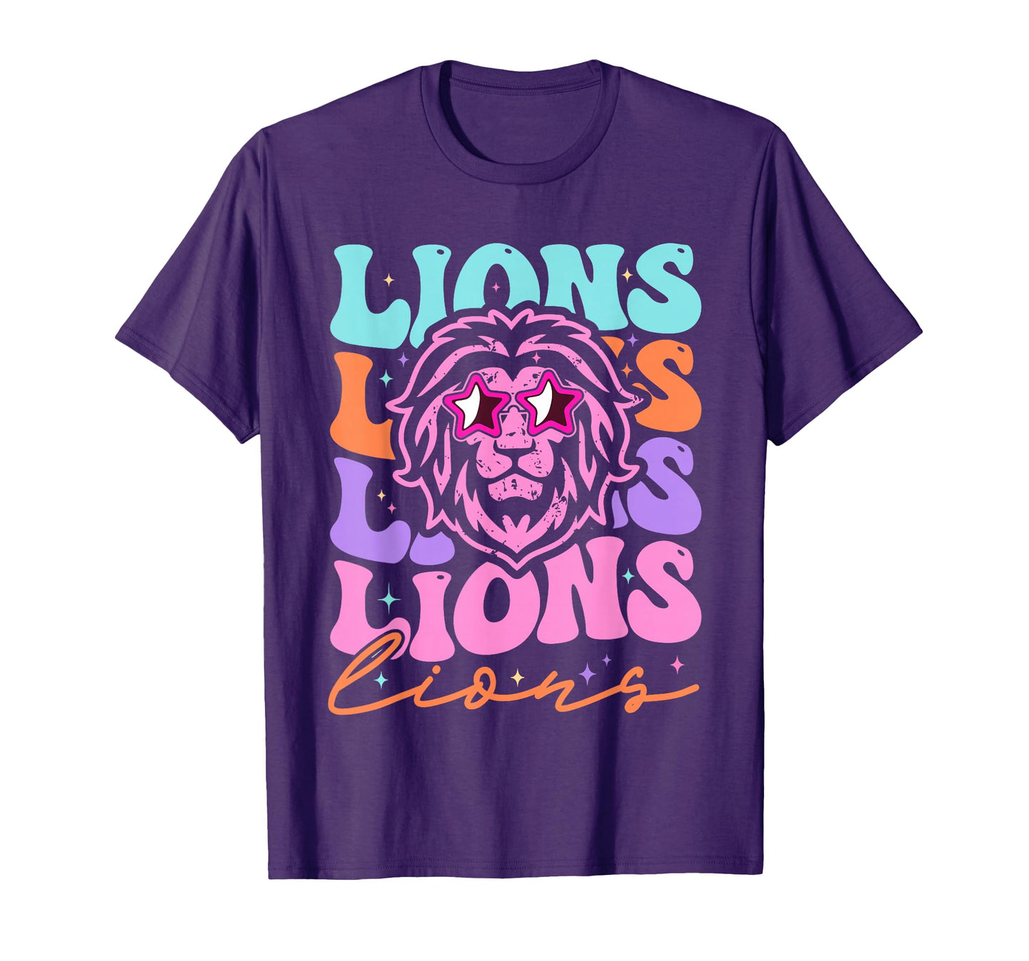 Lion Mascot Back to School Spirit Sports Men Women Groovy T-Shirt