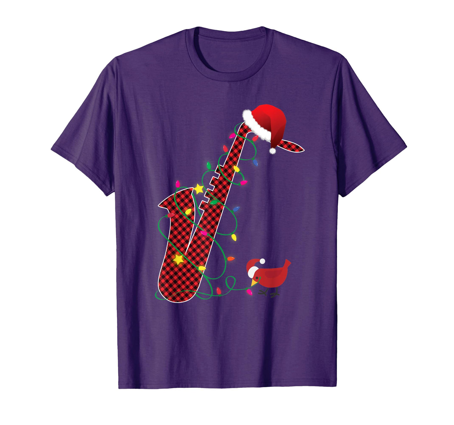 Red Buffalo Plaid Pajama Saxophone Lovers Christmas Lights T-Shirt