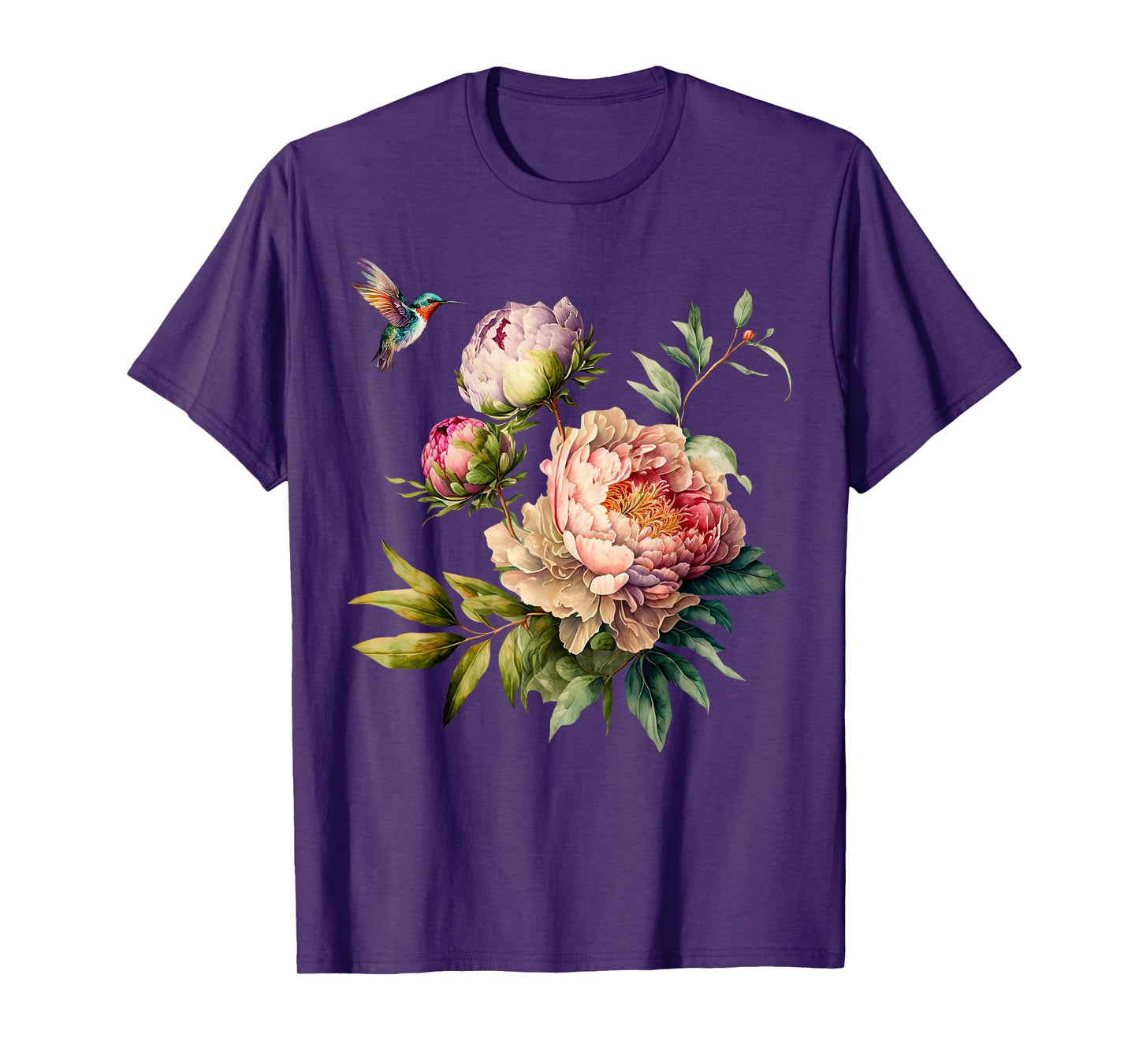 Retro Hummingbird Peony Flower Graphic Gardener Nature lover T-Shirt