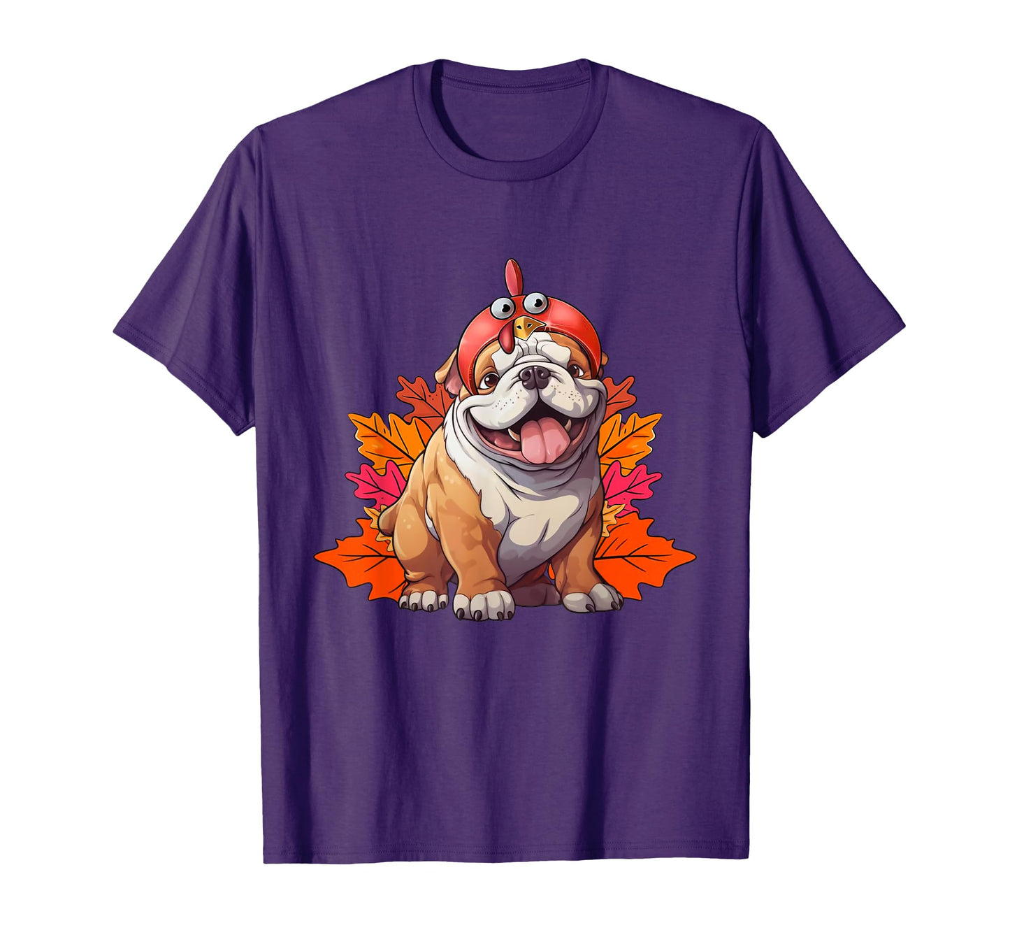 Turkey English Bulldog Fall Autumn Leaf Funny Thanksgiving T-Shirt