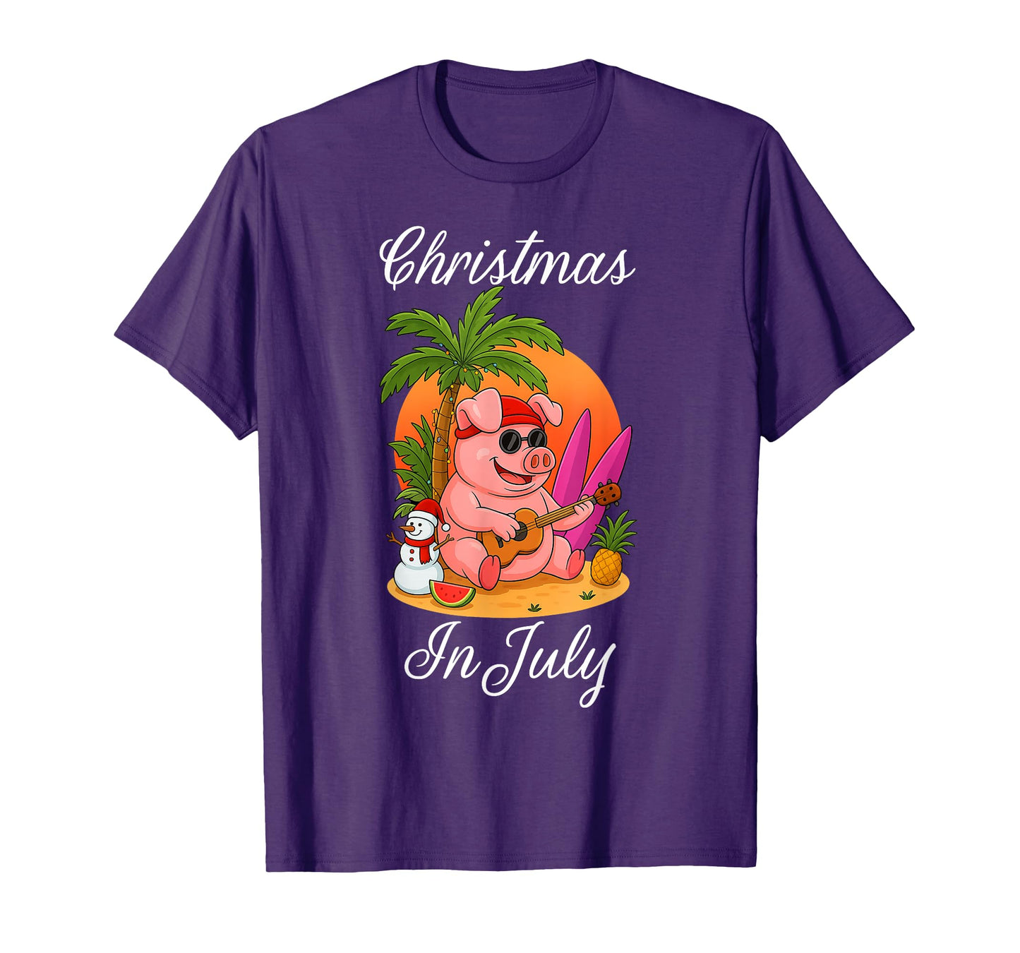Christmas In July Cute Pig Funny Summer Vacation Beach Vibes T-Shirt