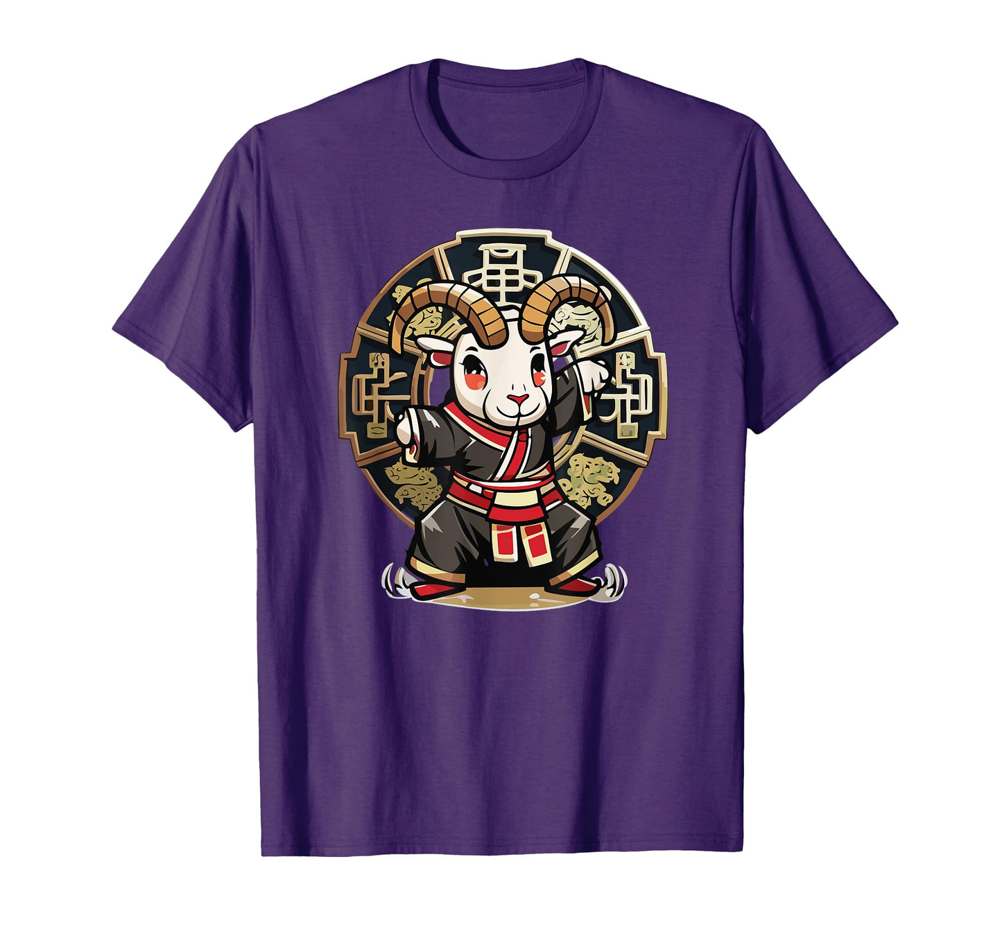 Monkey Style Studios Cute Kawaii Asian Chinese Goat Ram Zodiac Lunar New Year T-Shirt, Small, Black