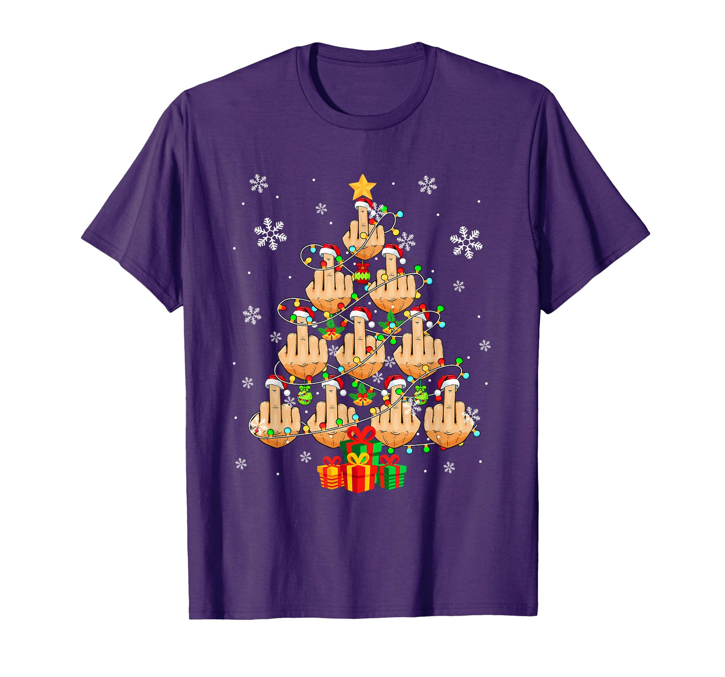 Santa Middle Fingers Christmas Tree Sarcastic Costume Adult T-Shirt