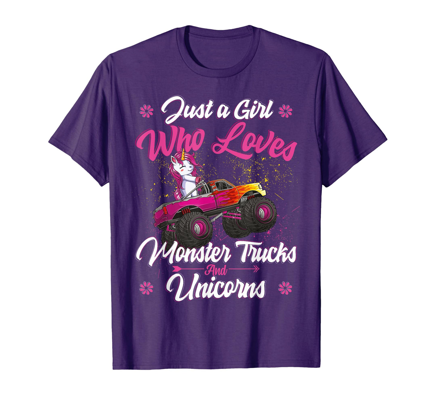 Just a Girl Who Loves Monster Trucks and Unicorns Girls Kids T-Shirt