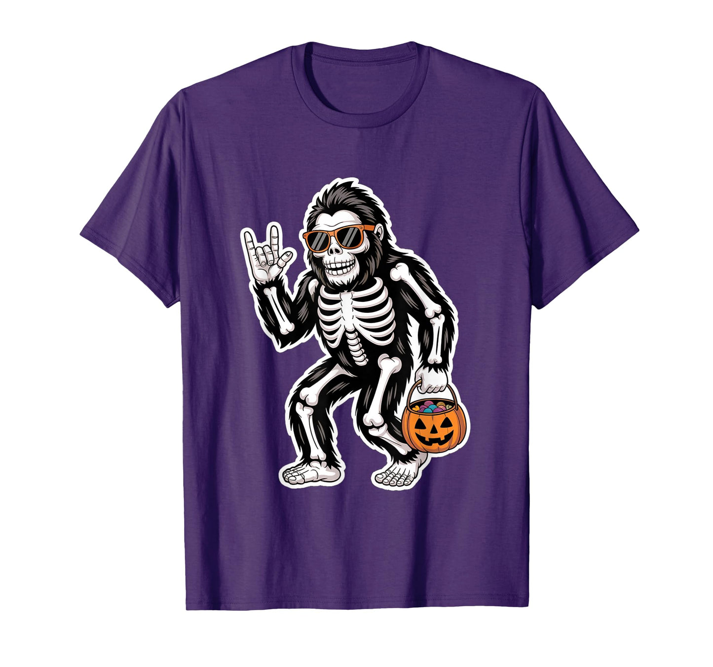 Halloween Bigfoot Skeleton Funny Rock Men Teens Boys Kids T-Shirt