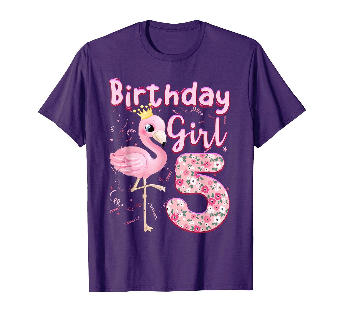 5th Birthday Girls Flamingo 5 Years Old Tropical Flamingo T-Shirt