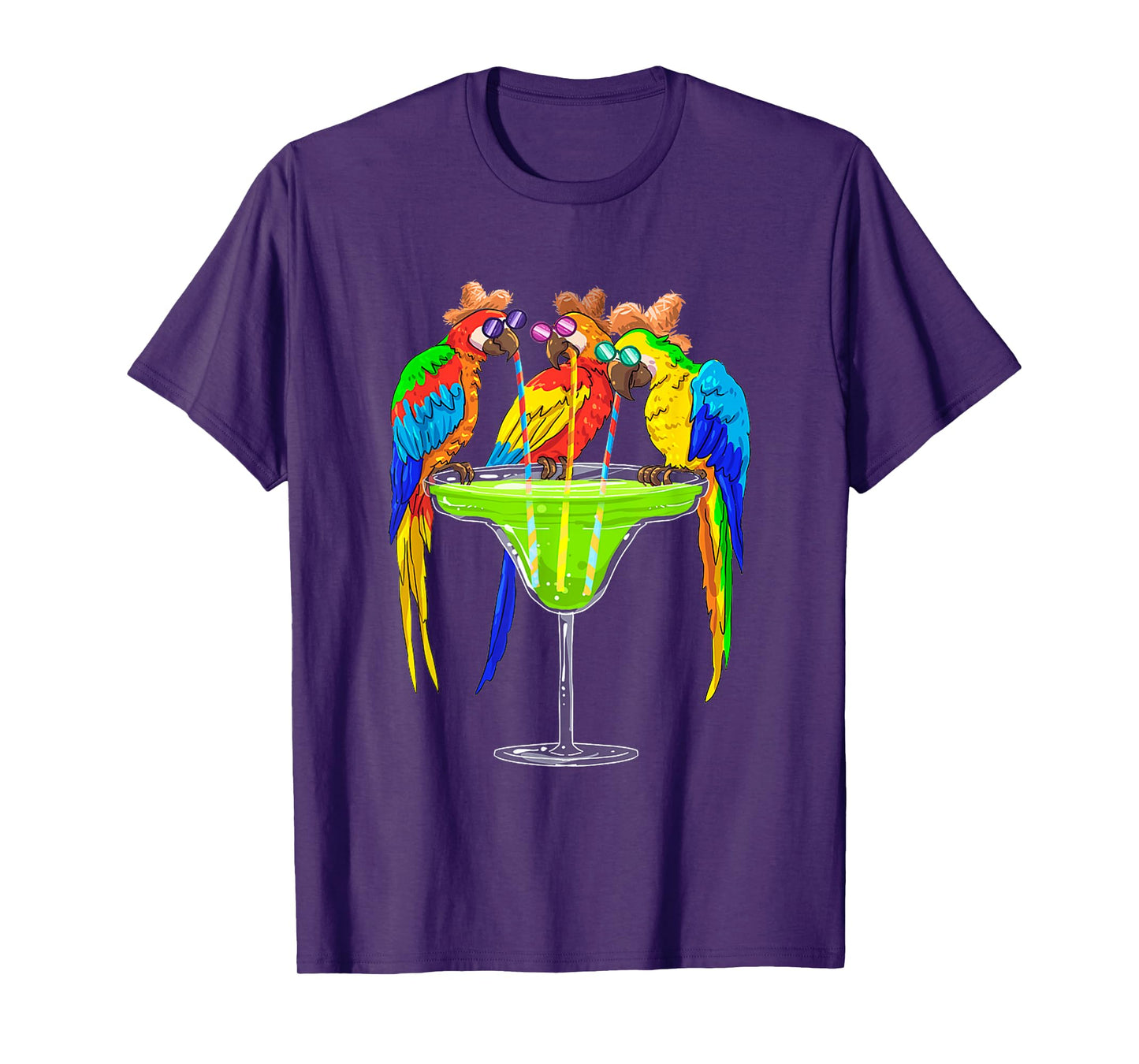 Parrots Drinking Margarita Hawaiian Vacation Birds Lovers T-Shirt