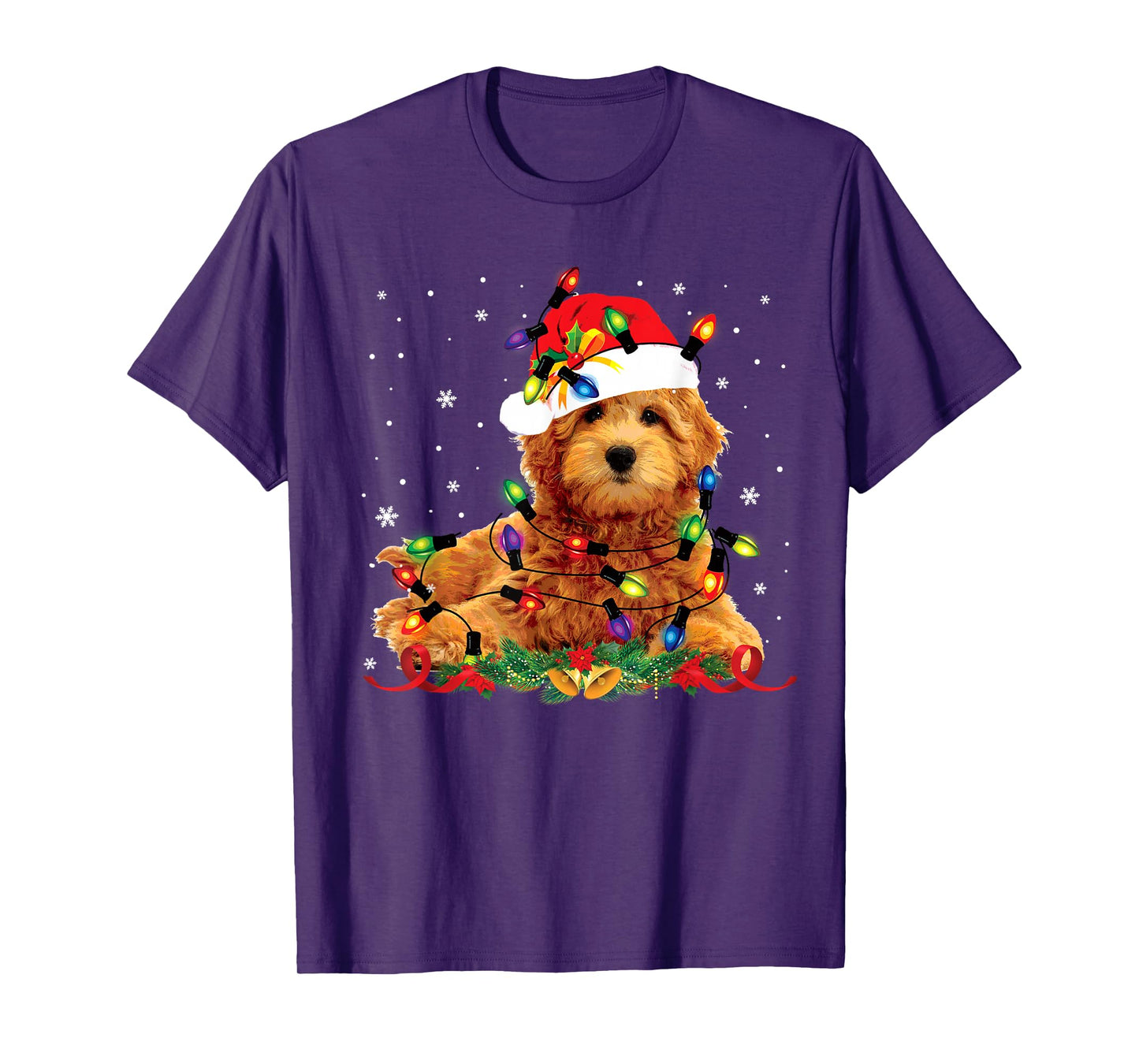 Goldendoodle Christmas Reindeer Lights Funny Dog Xmas Men Women Kids T-Shirt