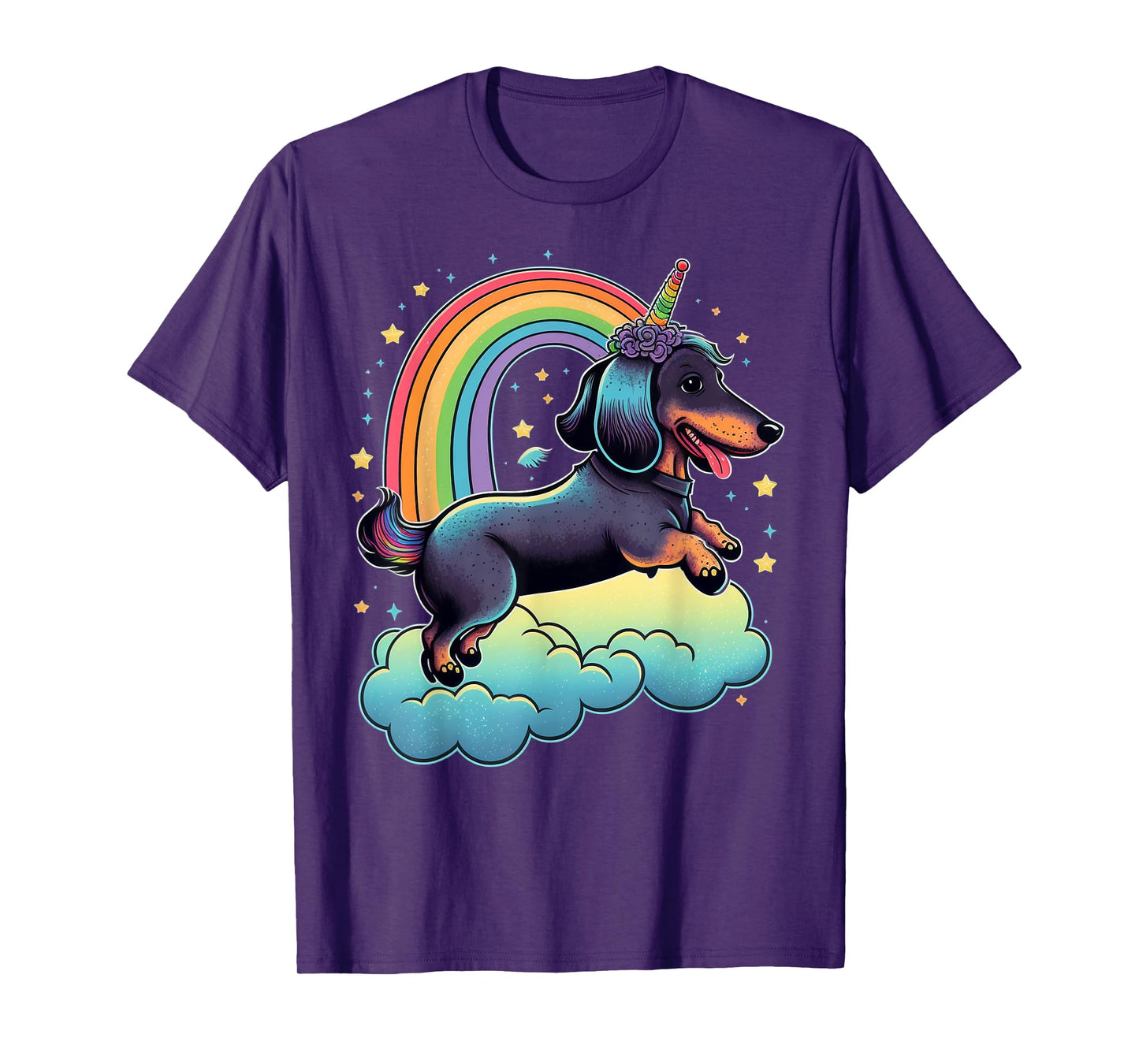 Dachshund Unicorn on Rainbow Unicorn Dachshund T-Shirt