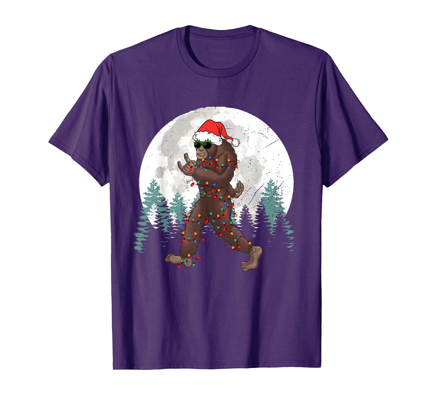 Sasquatch Christmas Tree Bigfoot Lights Xmas Rock Mens Boys T-Shirt