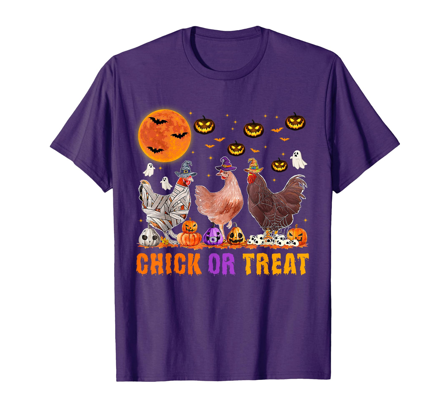 Halloween Chick or Treat Pumpkin Chicken Girl Farmer T-Shirt