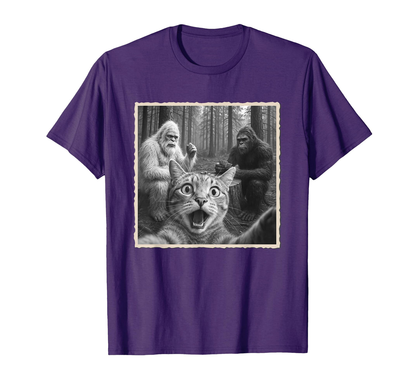 Cat Selfie With Yeti & Bigfoot | Funny Scared Cat T-Shirt