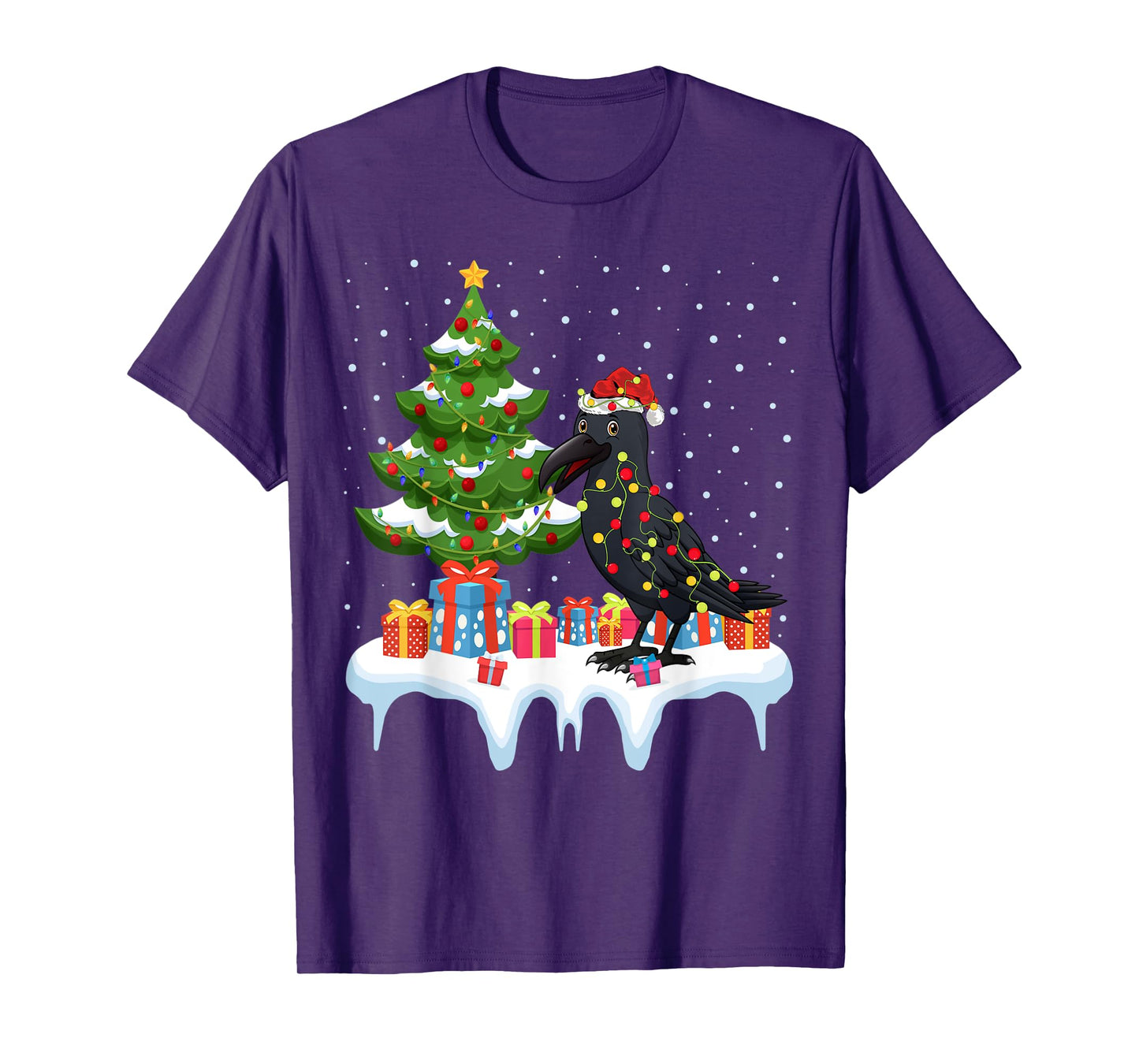 Xmas Lighting Tree Santa Hat Raven Christmas T-Shirt