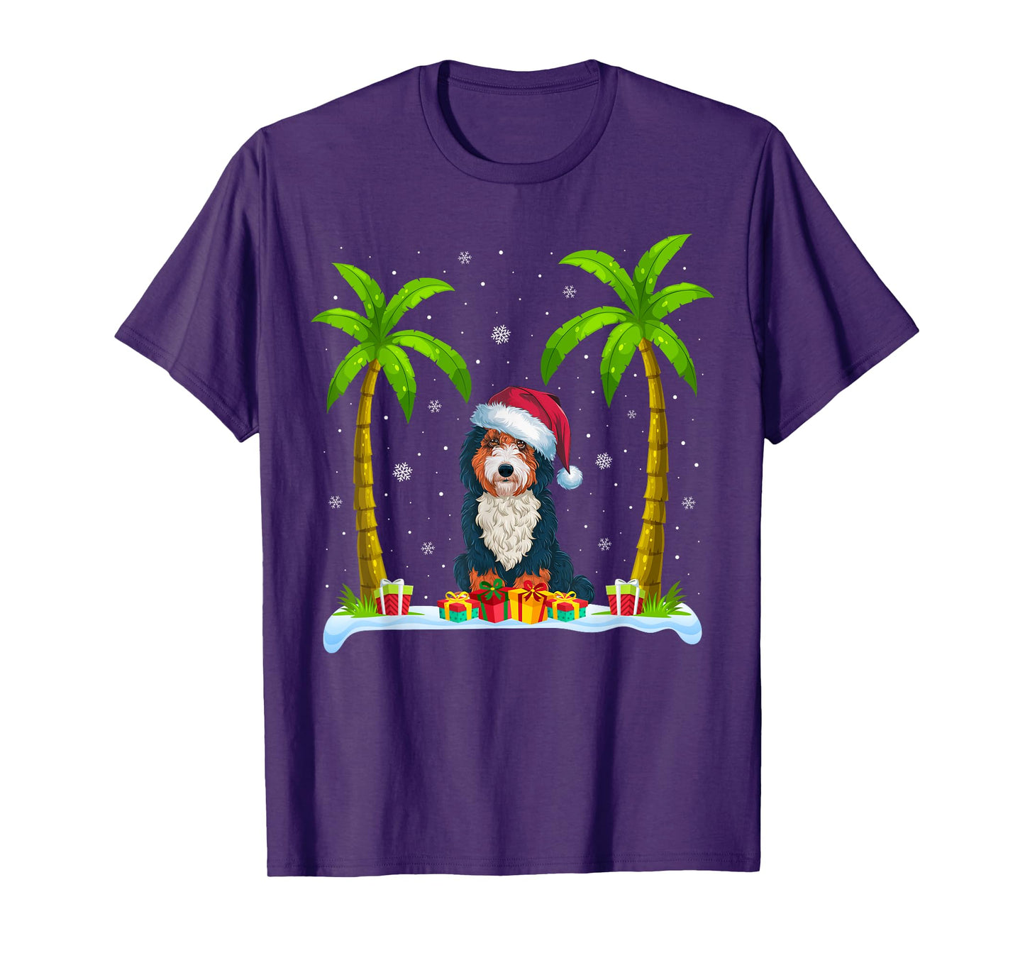 Bernedoodle Dog Santa Hat Palm Tree Beach Xmas Pajama Men Women Kids T-Shirt