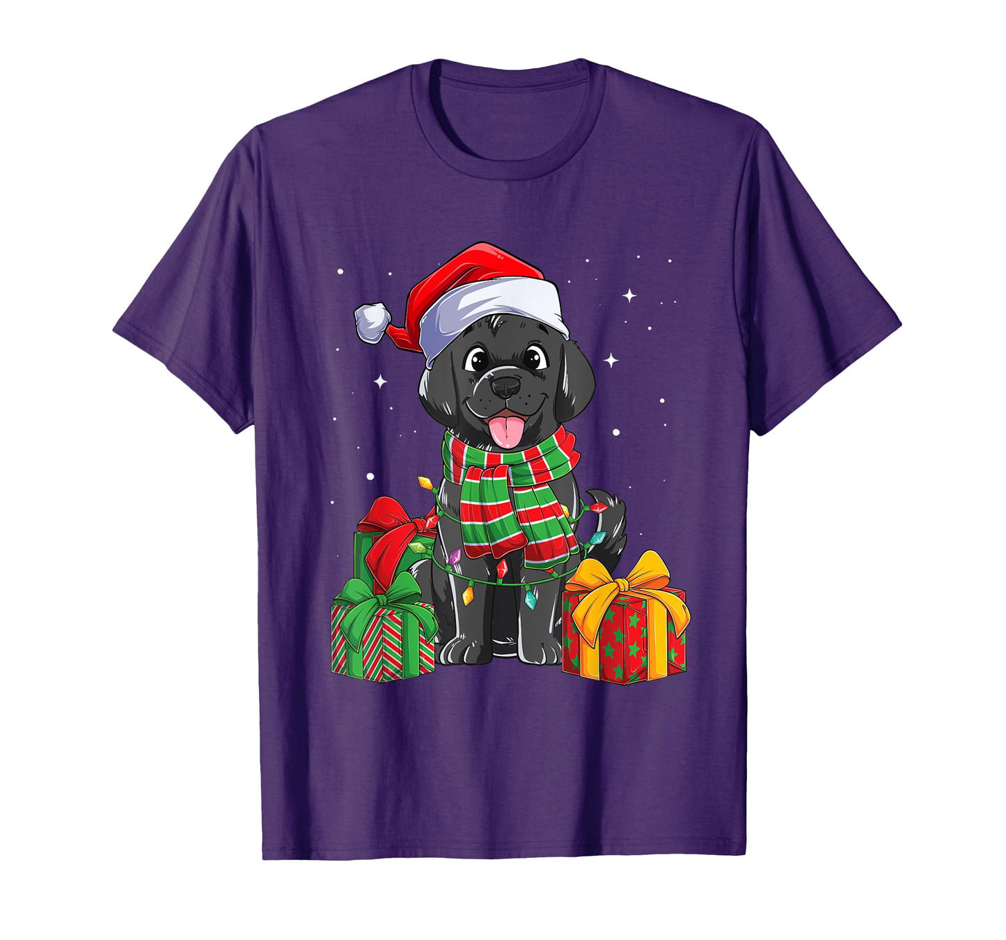 Black Labrador Retriever Christmas Lights Xmas Lab Dog Lover Men Women Kids T-Shirt