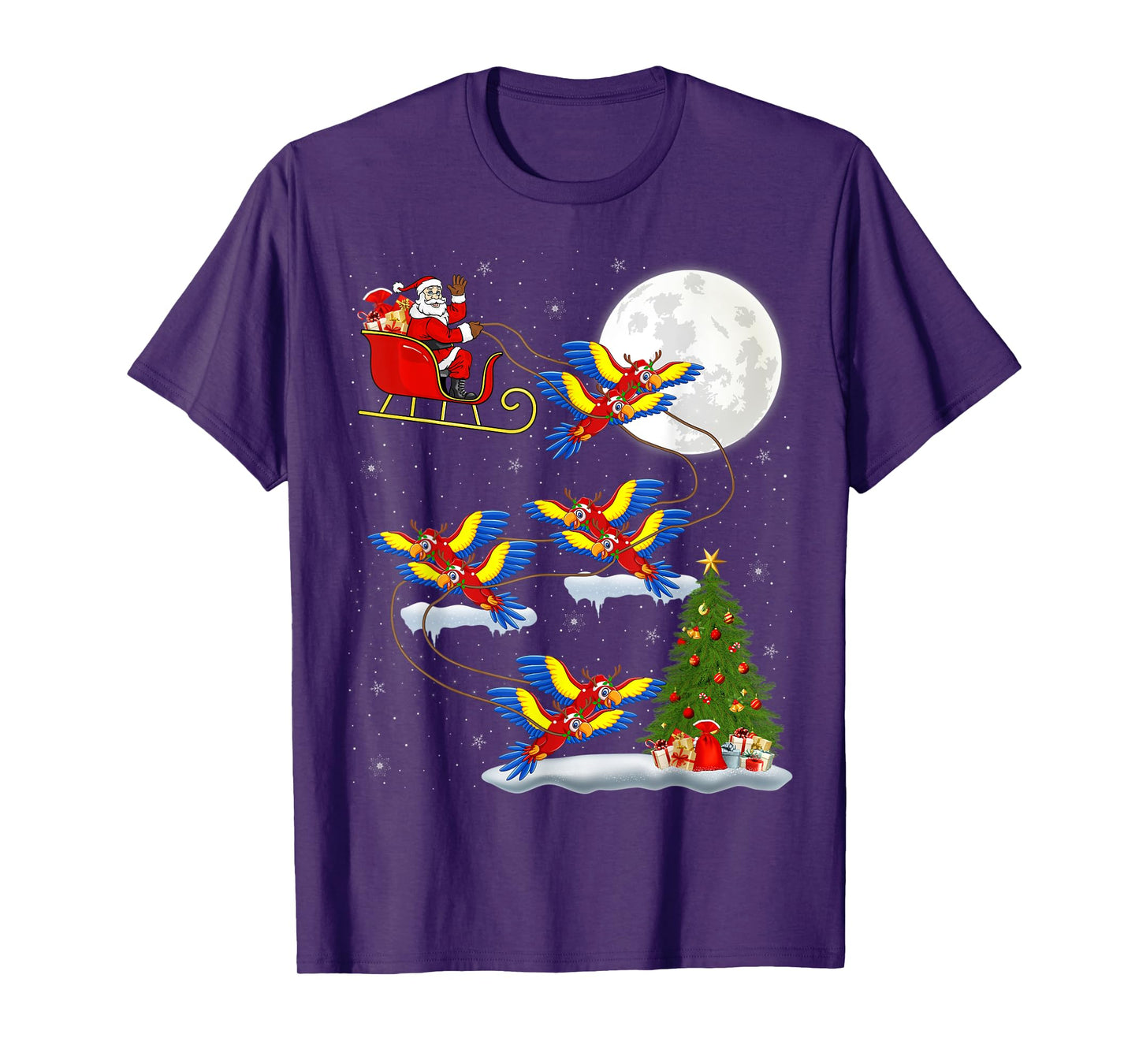Funny Xmas Lighting Tree Santa Riding Macaw Christmas T-Shirt