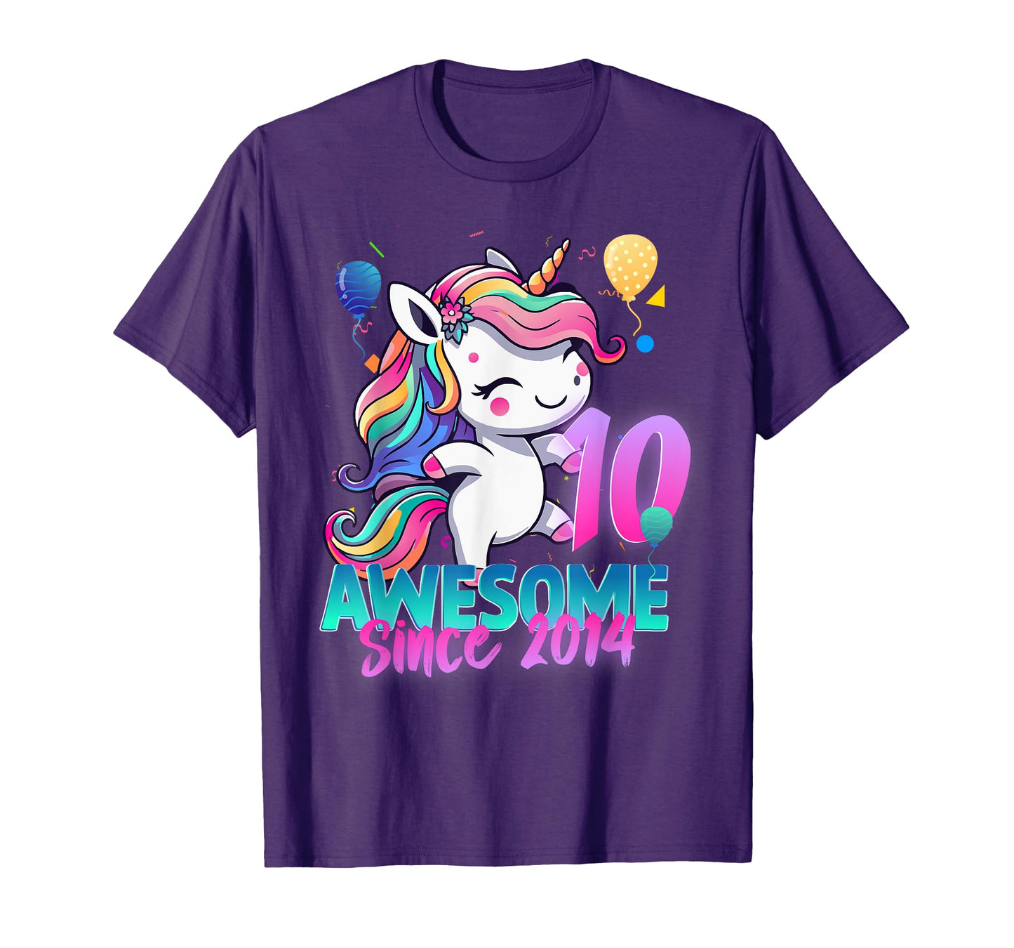 10th Birthday Girl Awesome Since 2014 10 Years Old Unicorn T-Shirt