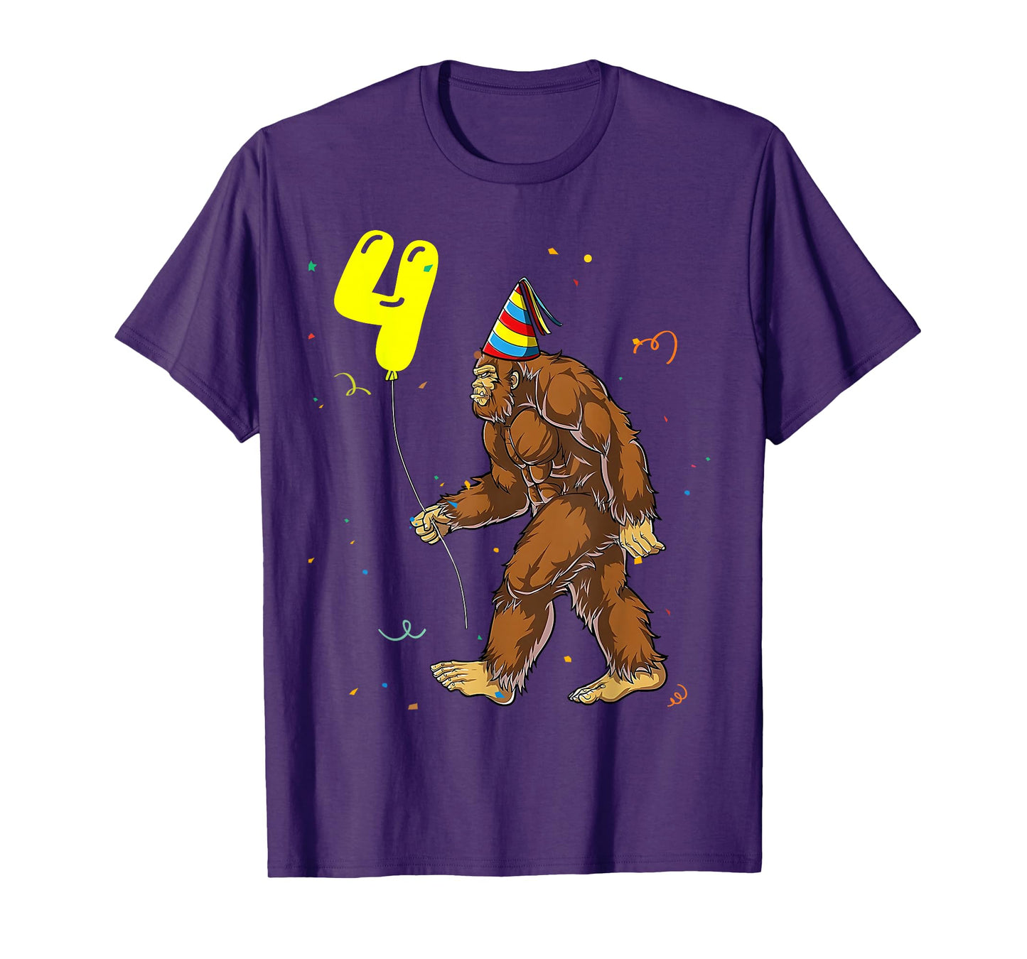 Funny Bigfoot 4th Birthday Party Sasquatch Boy Girl Kids T-Shirt