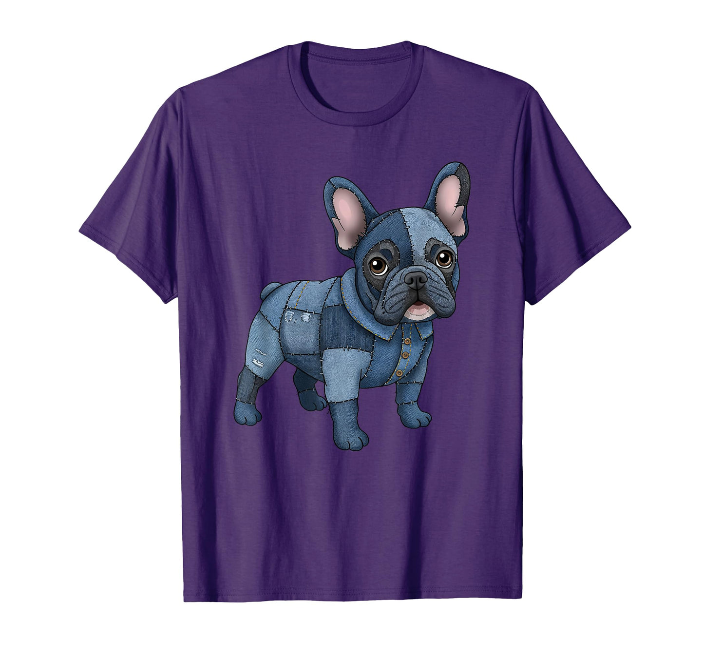 French Bulldog Pattern Patchwork Art Denim Frenchie Dog T-Shirt