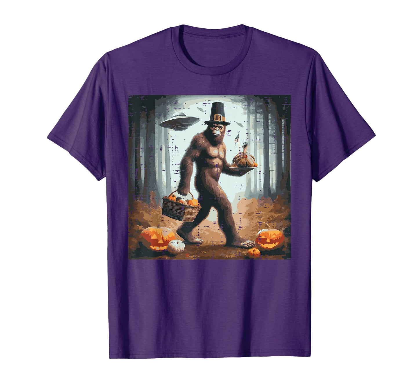 Thanksgiving Bigfoot UFO Funny Sasquatch Fall Men Women Kids T-Shirt