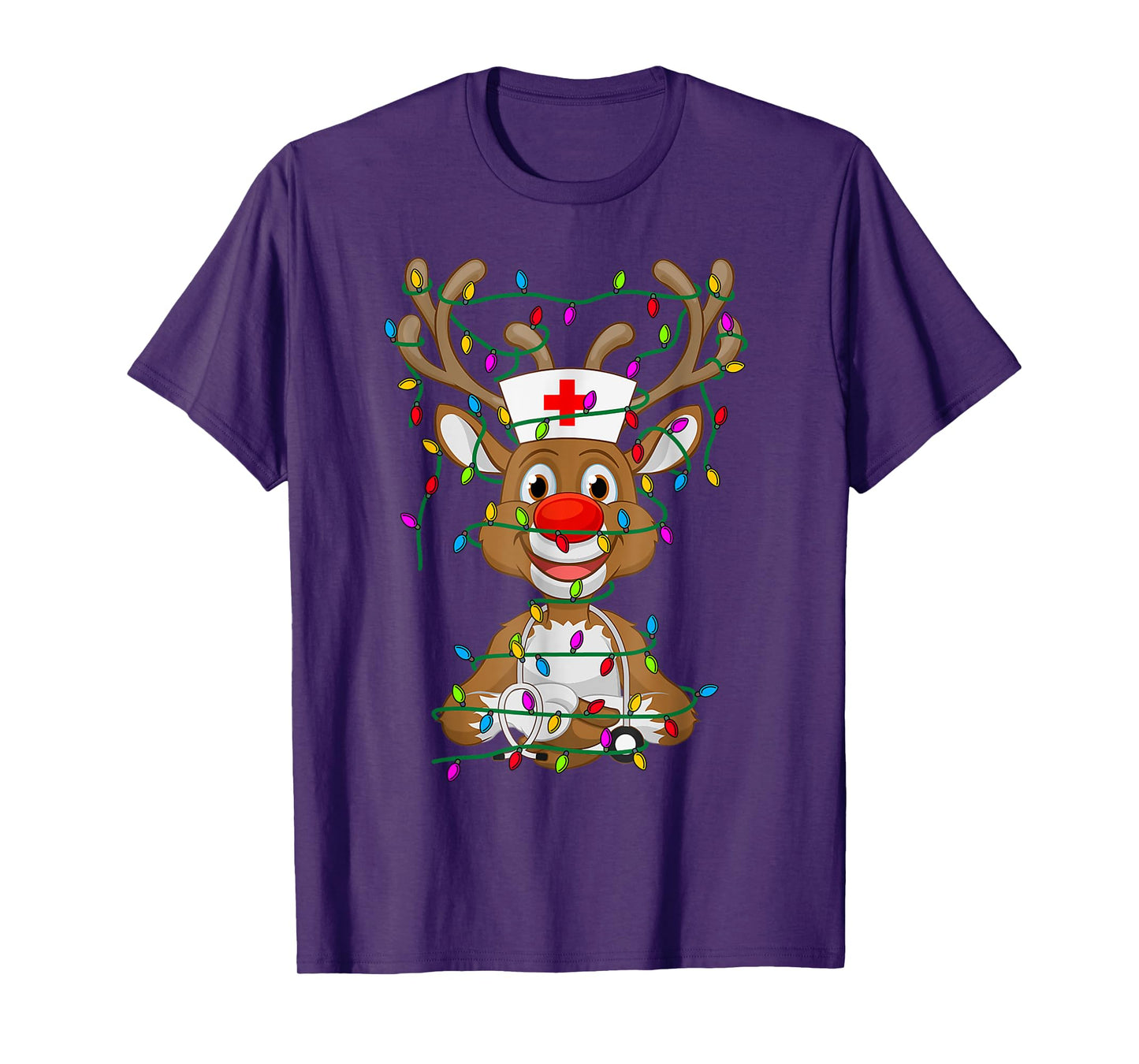 Christmas Light Reindeer Scrubs Rubber Gloves Nurses Gifts T-Shirt
