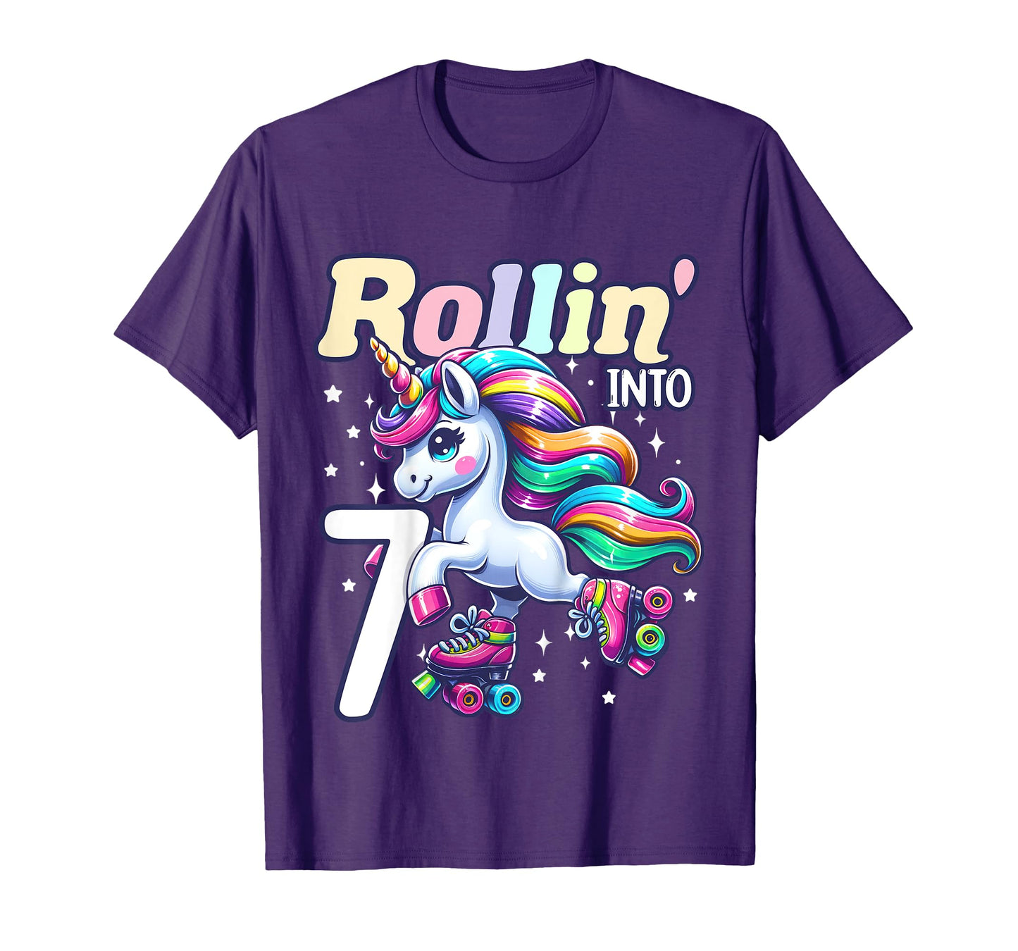 Kids Unicorn Roller Skate 7th Birthday 7 Year Old Party Girls T-Shirt