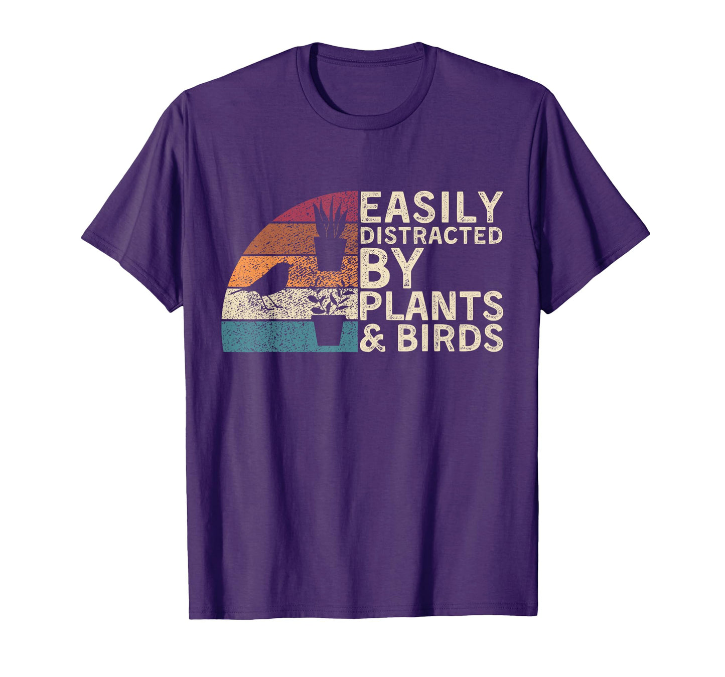 Retro Vintage Easily Distracted By Plants & Birds Funny T-Shirt