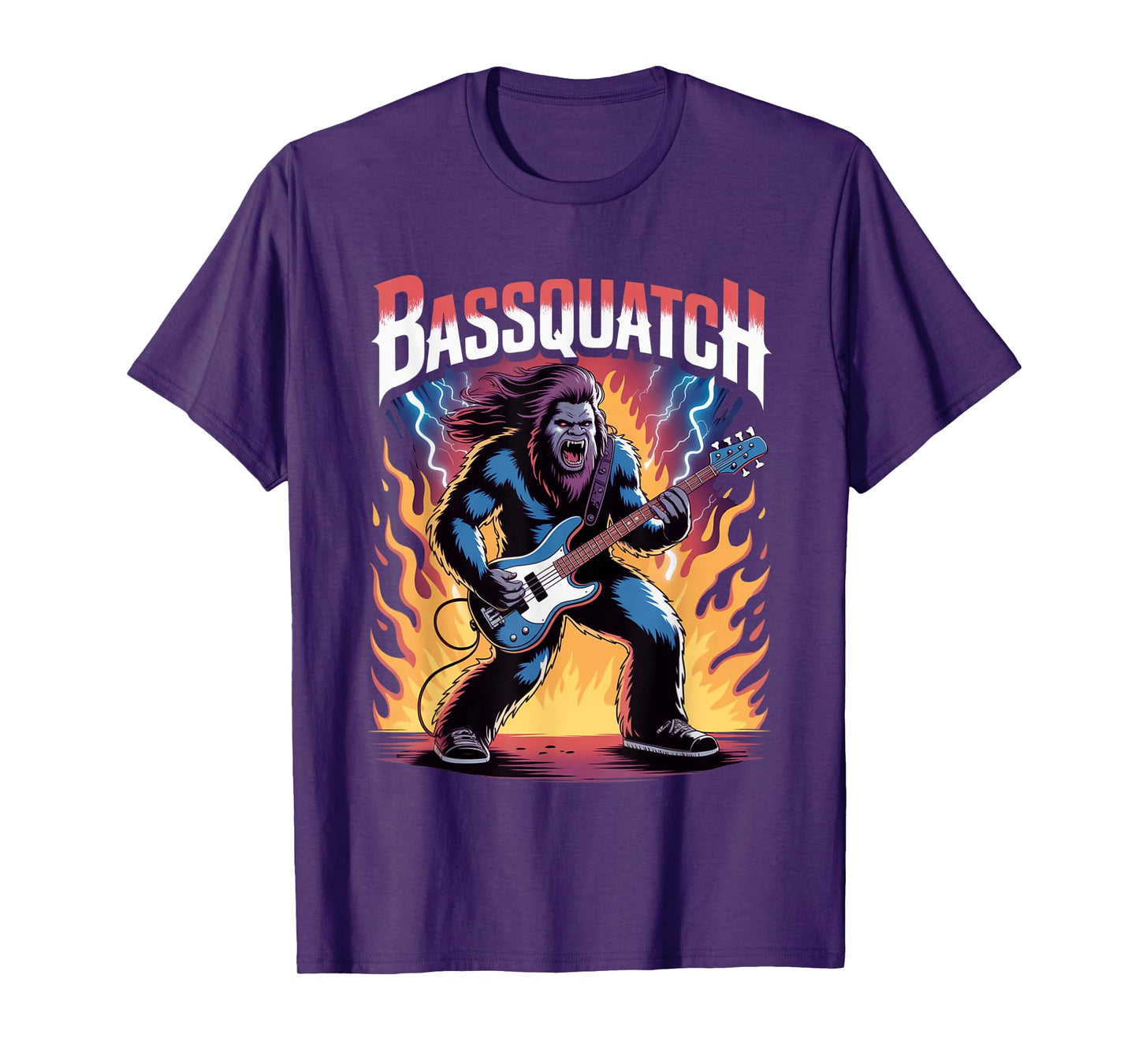 Heavy Metal Bassquatch Bigfoot Sasquatch Bass Guitar Player T-Shirt