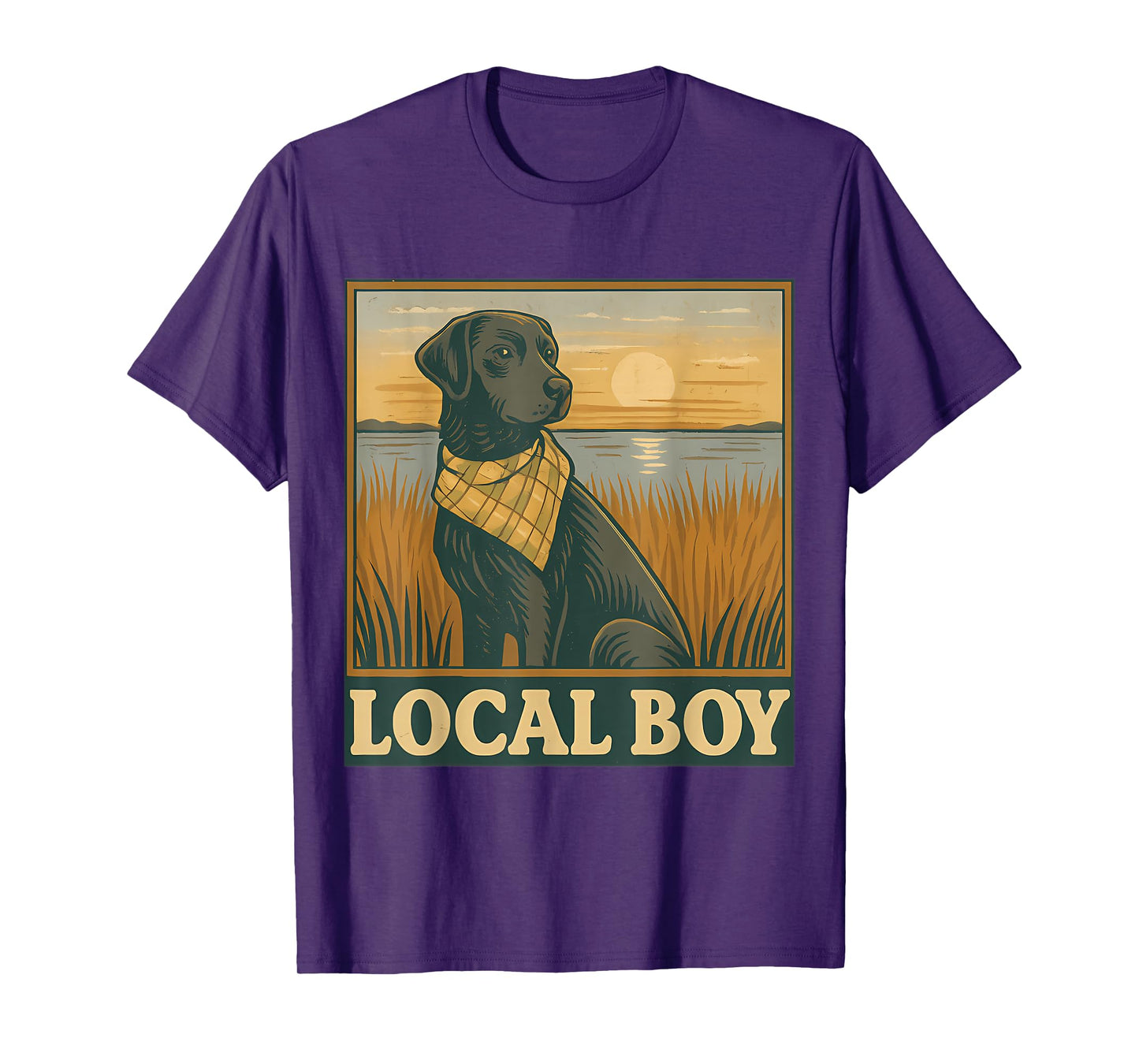 Local Boy Black Lab Hunting Dog Marsh Scene Sunset T-Shirt