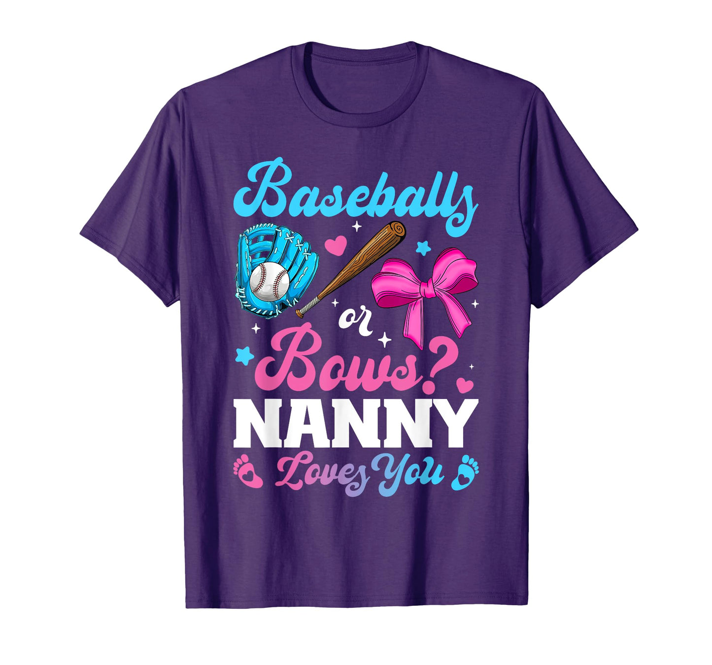 Baseball Or Bows Nanny Loves You Funny Gender Reveal T-Shirt