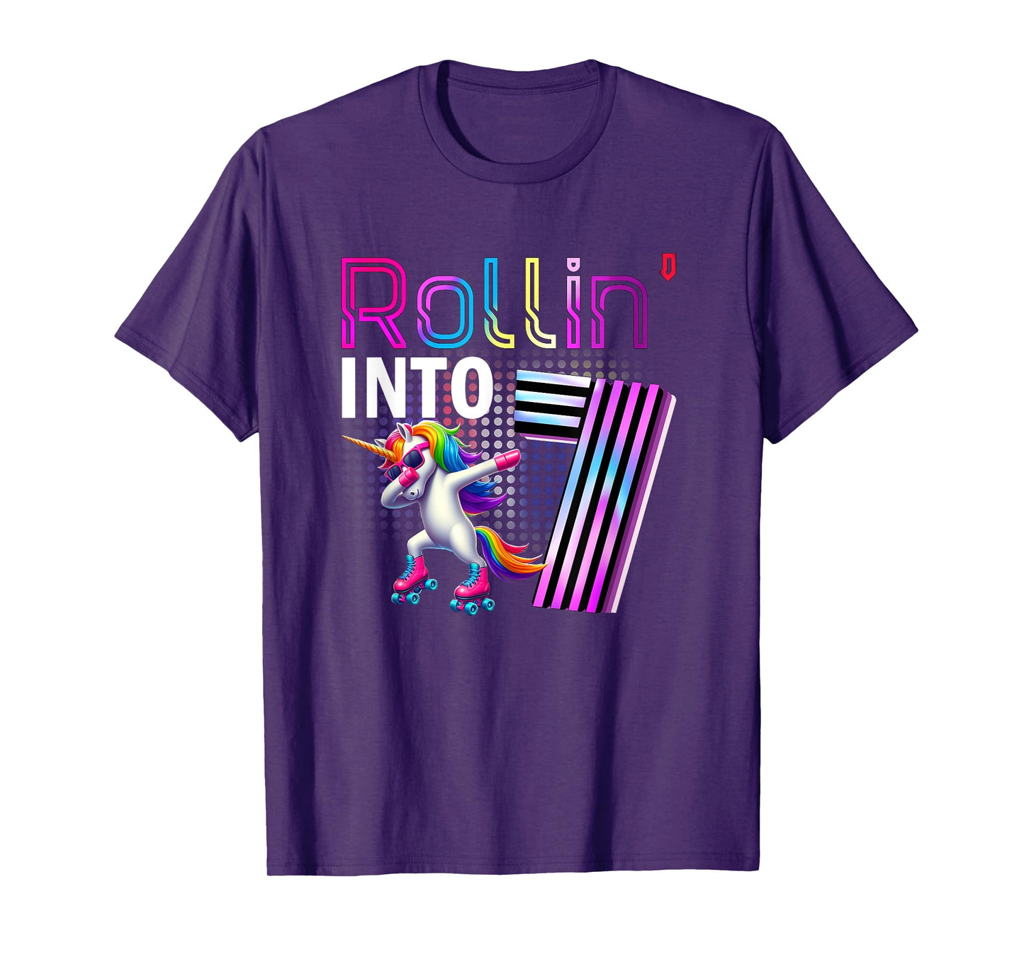 Rollin' into 7 Roller Skating Unicorn 7th Birthday Party T-Shirt
