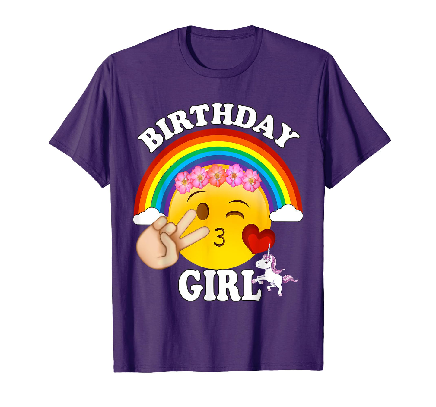 Birthday For Girls Unicorn Rainbow Heart Kiss T-Shirt