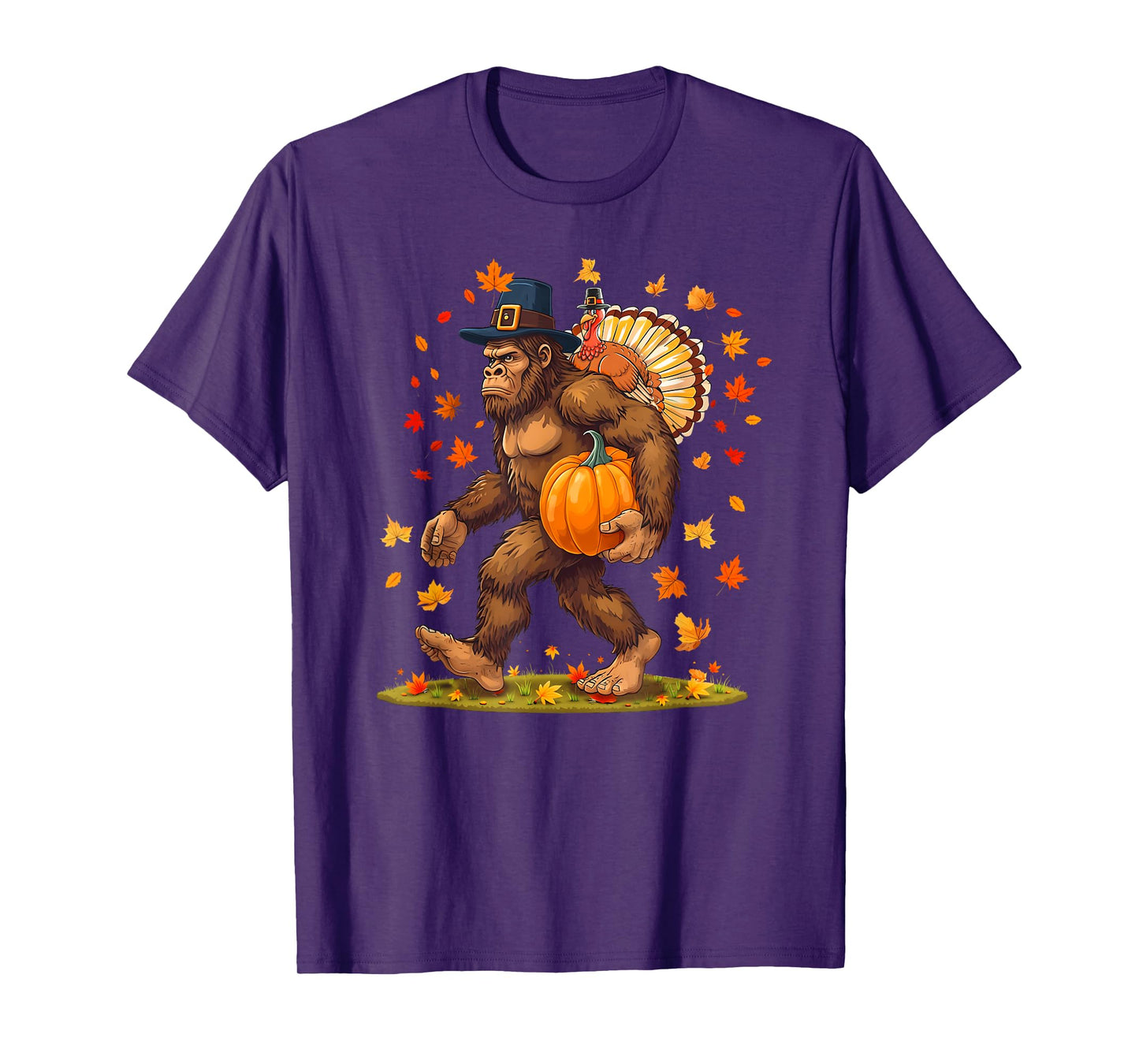Bigfoot Pilgrim Turkey Pumpkin Thanksgiving Day Boys Men T-Shirt