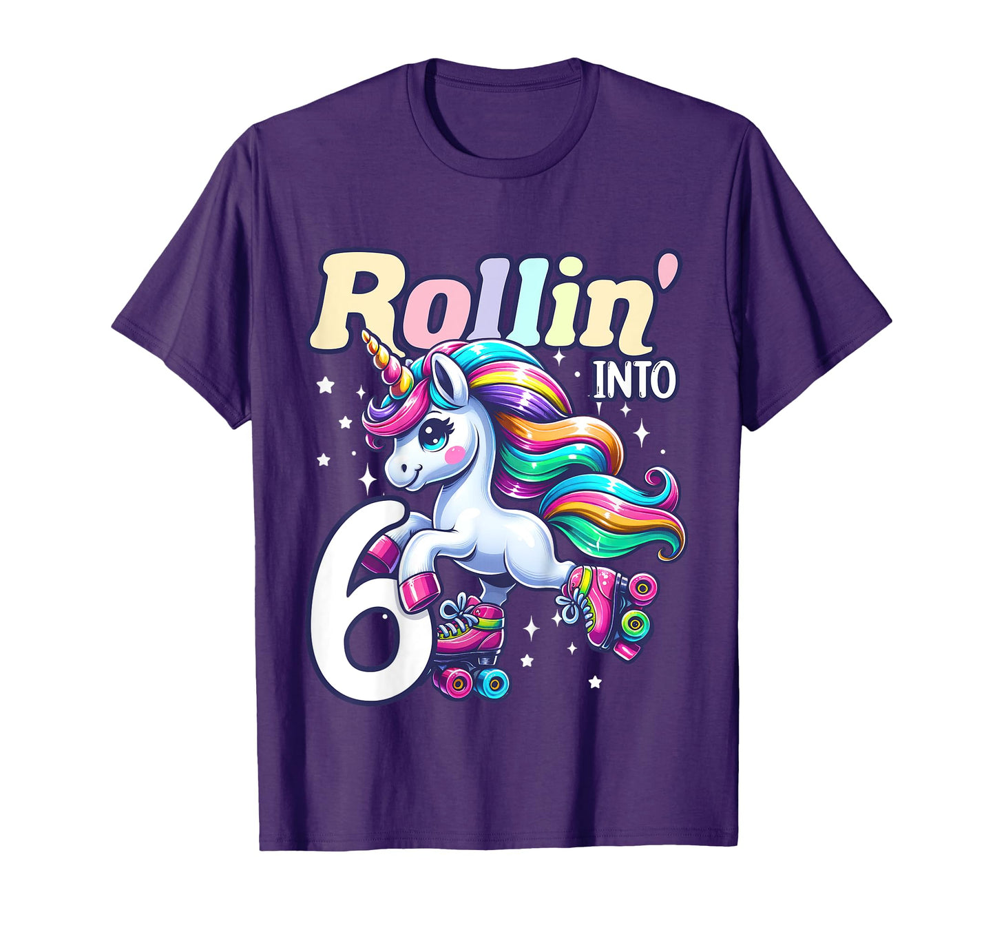 Kids Unicorn Roller Skate 6th Birthday 6 Year Old Party Girls T-Shirt