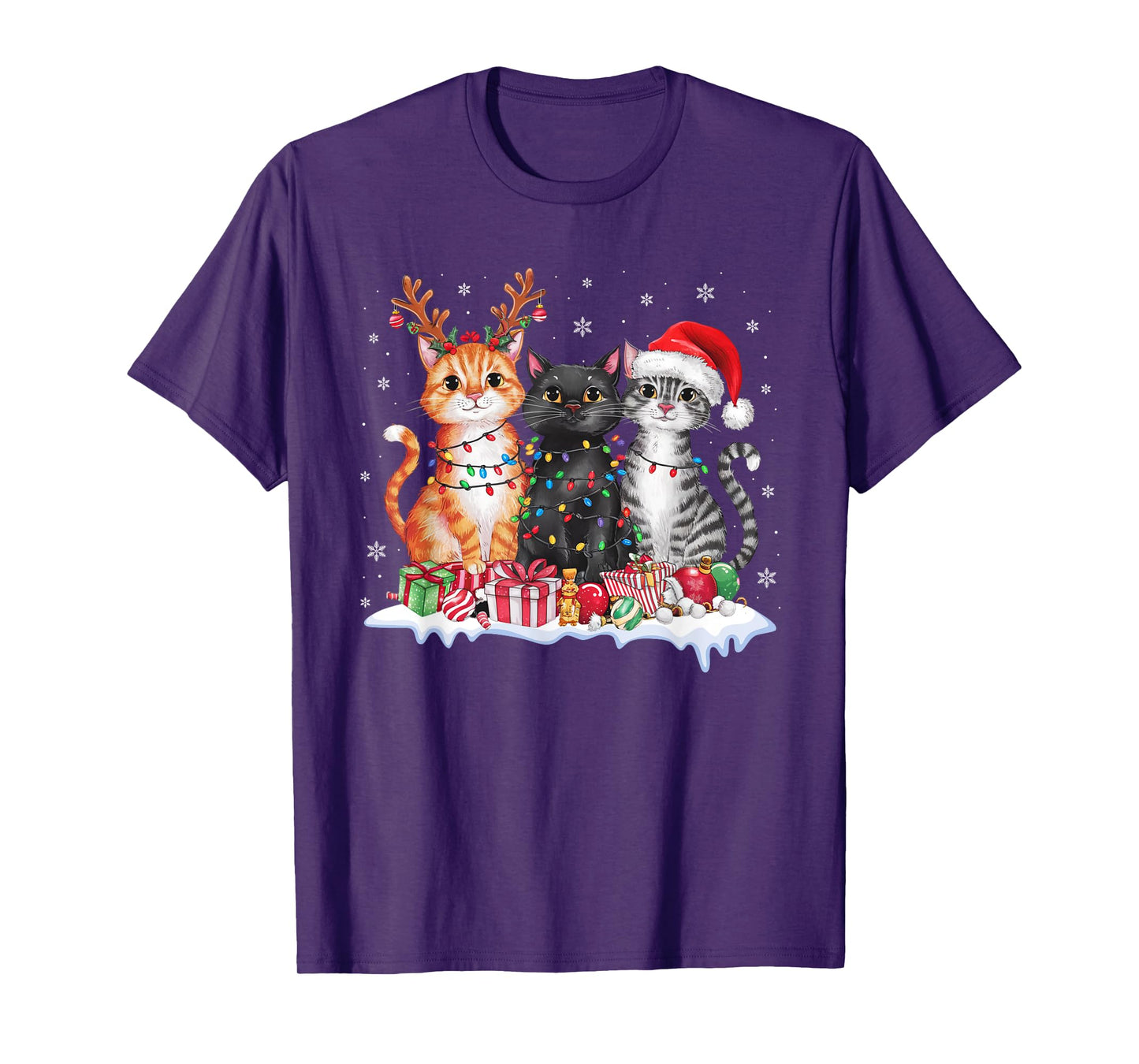 Santa Cat Christmas Light Reindeer Pajama Cat Lover T-Shirt for Men Women Kids