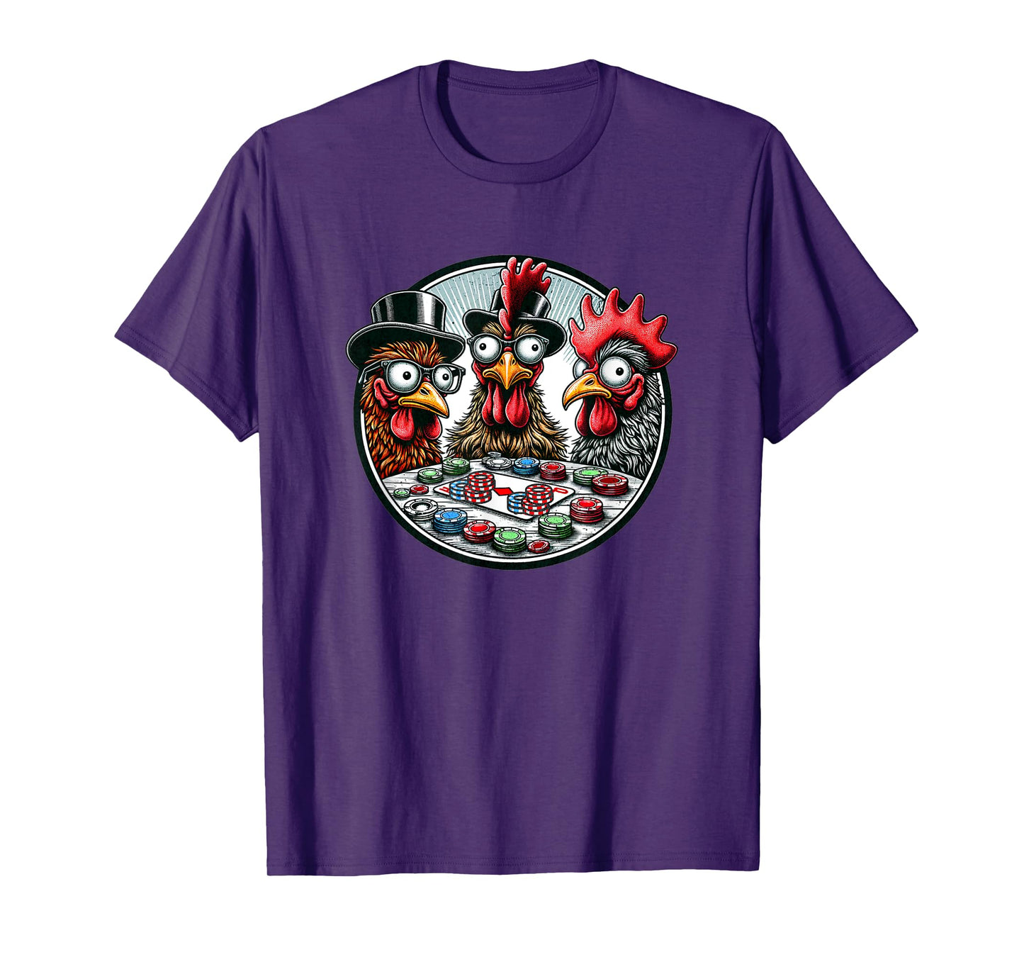 Funny Chickens Playing Poker Chips Nerdy Card Players Swag T-Shirt