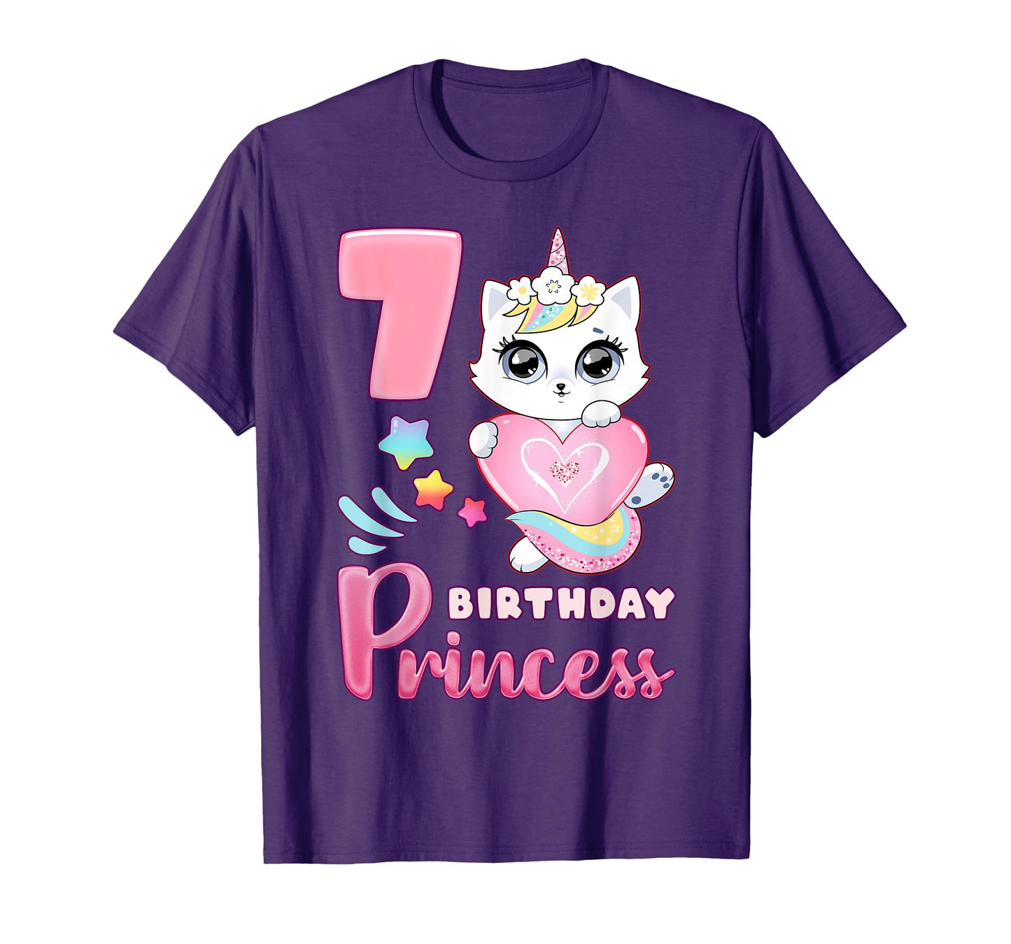 Girl, 7th birthday, unicorn cat, number 7 T-Shirt