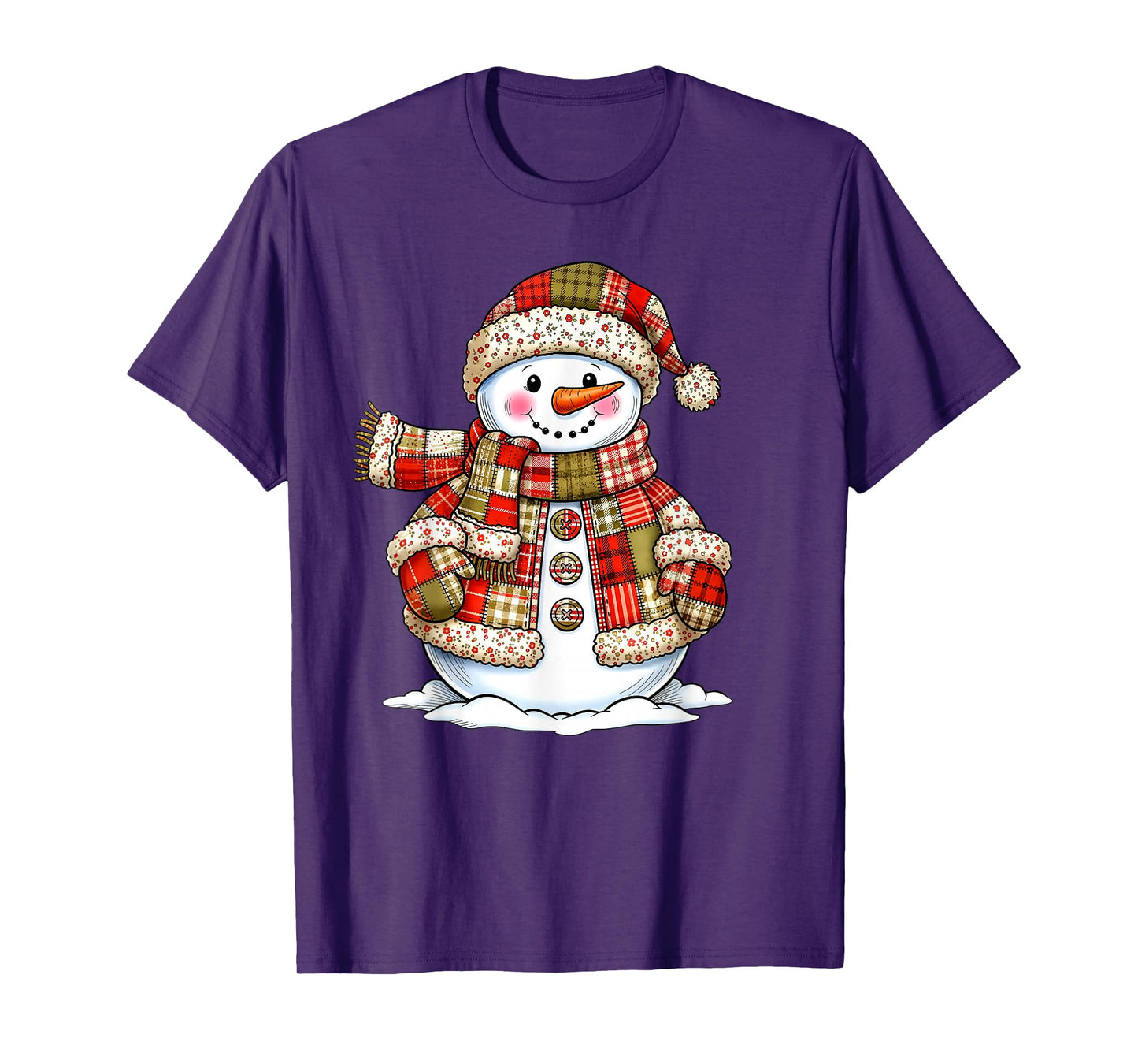 Cute Patchwork Snowman Merry Christmas Xmas Holiday Pajamas T-Shirt