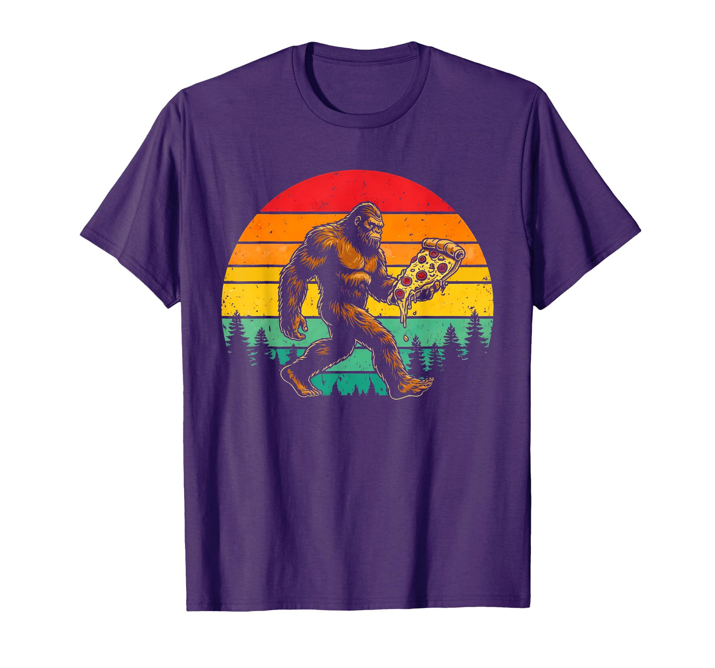 Funny Sasquatch Pizza Lover Retro Sun T-Shirt