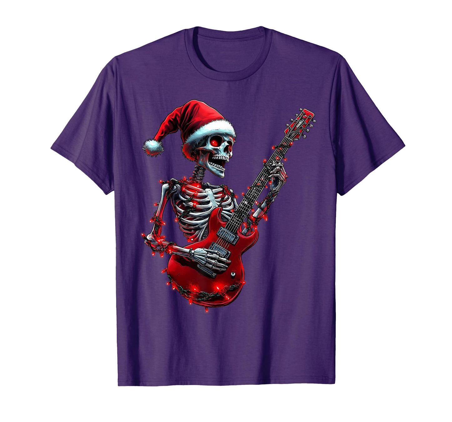 Christmas Skeleton Skull Playing Guitar Rock & Roll Music T-Shirt
