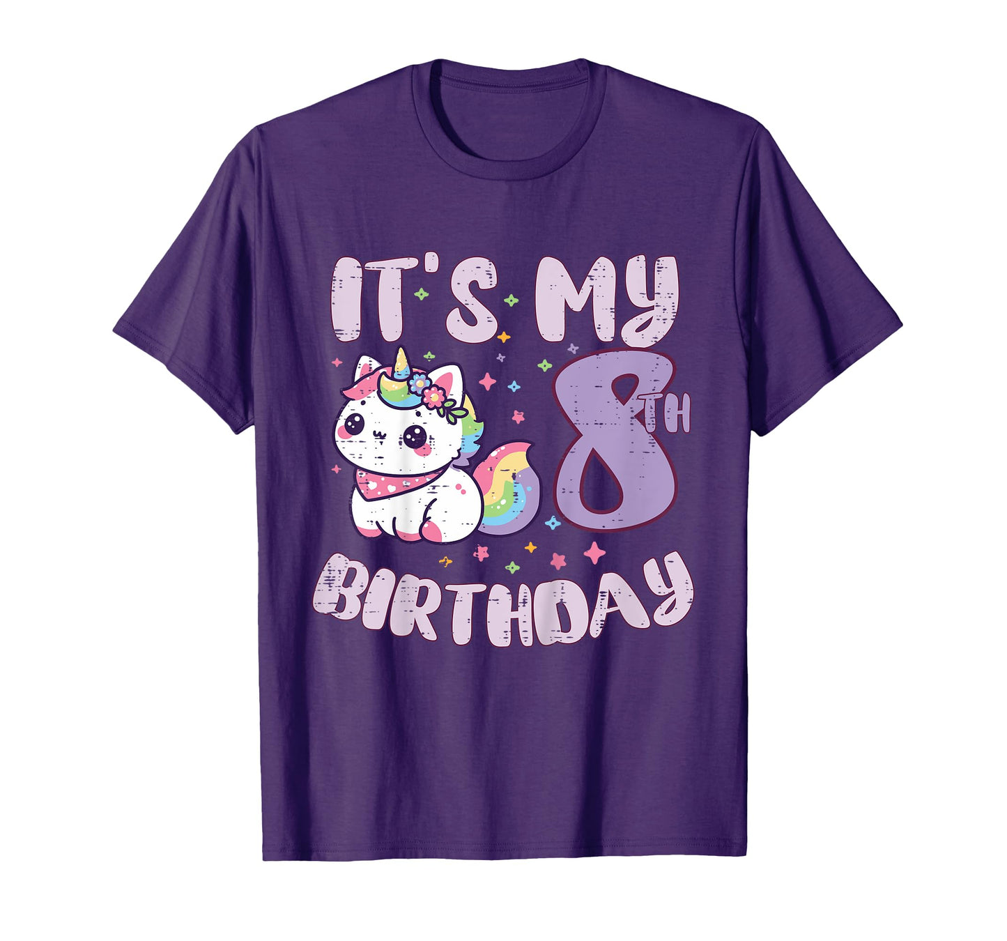 Its My 8th Birthday Unicorn Cat 8 Year Old Bday Girls Kids T-Shirt