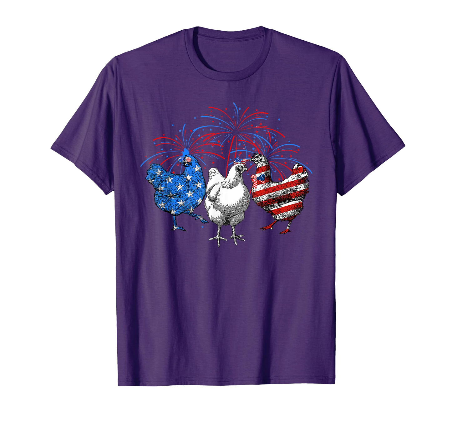 USA Flag Chicken Fireworks Patriotic 4th of July Women Kids Men T-Shirt