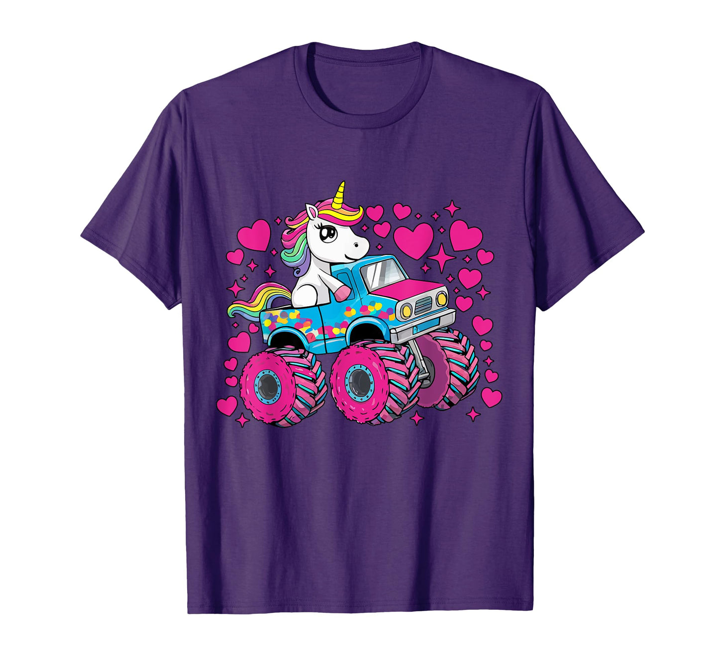 Funny Cute Unicorn Riding A Pink Monster Truck Girls Toddler T-Shirt