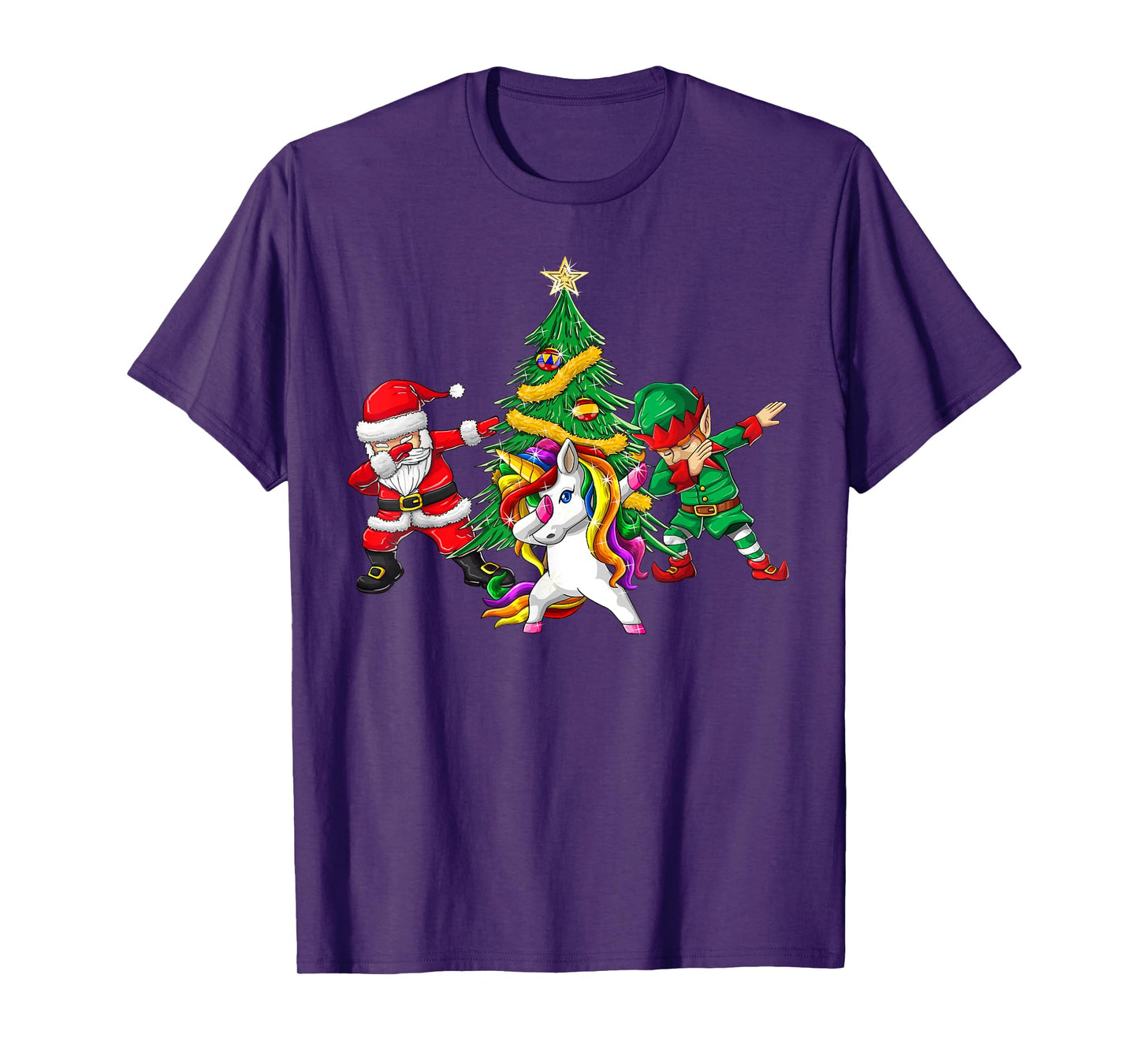 Dabbing Santa Elf Unicorn Christmas Tree Kids Boy Girl Gifts T-Shirt
