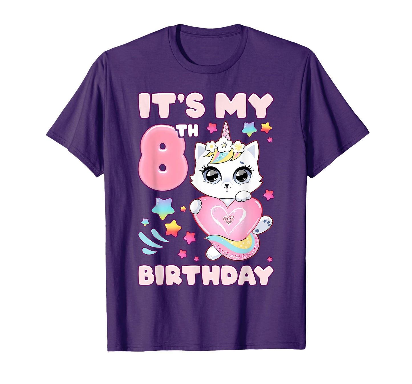 Birthday girl 8 years old cat unicorn 8th birthday T-Shirt