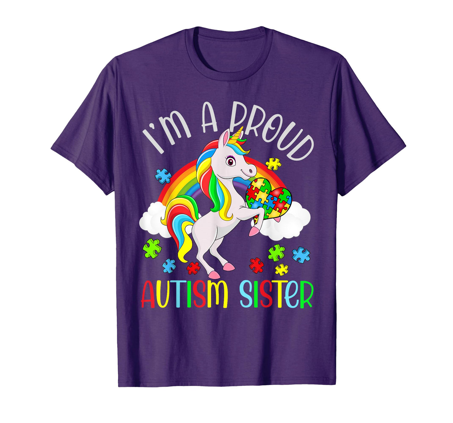 Proud Sister Autism Awareness Cute Unicorn Puzzle Piece T-Shirt