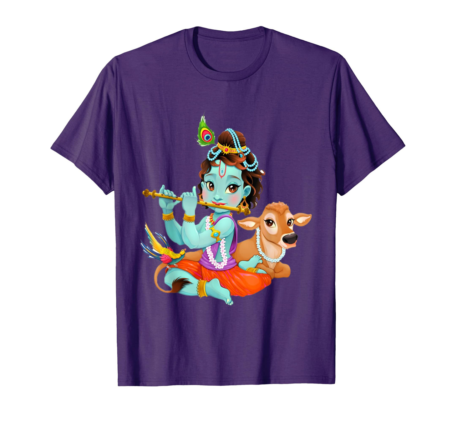 Hindu god Lord Shri Krishna with a Cow and a Bird T-Shirt