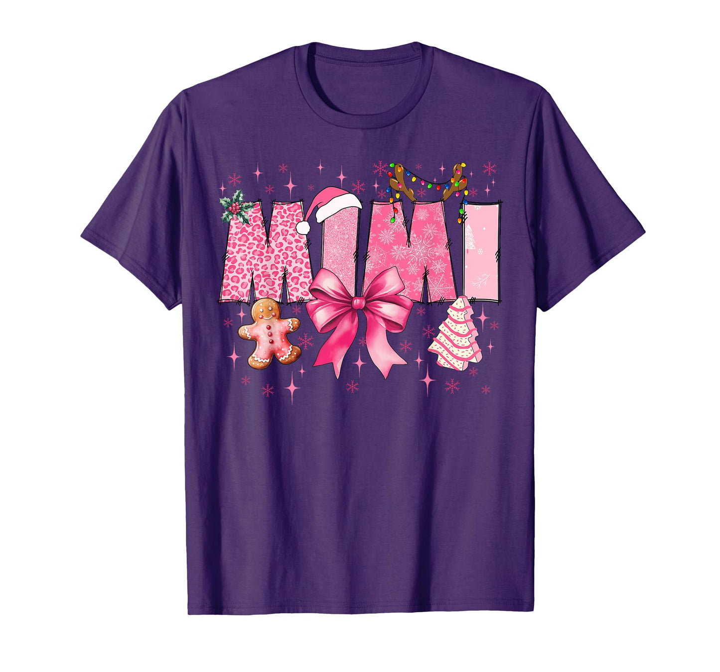 Mimi Cute Pink Coquette Bow Christmas Matching Family Xmas T-Shirt