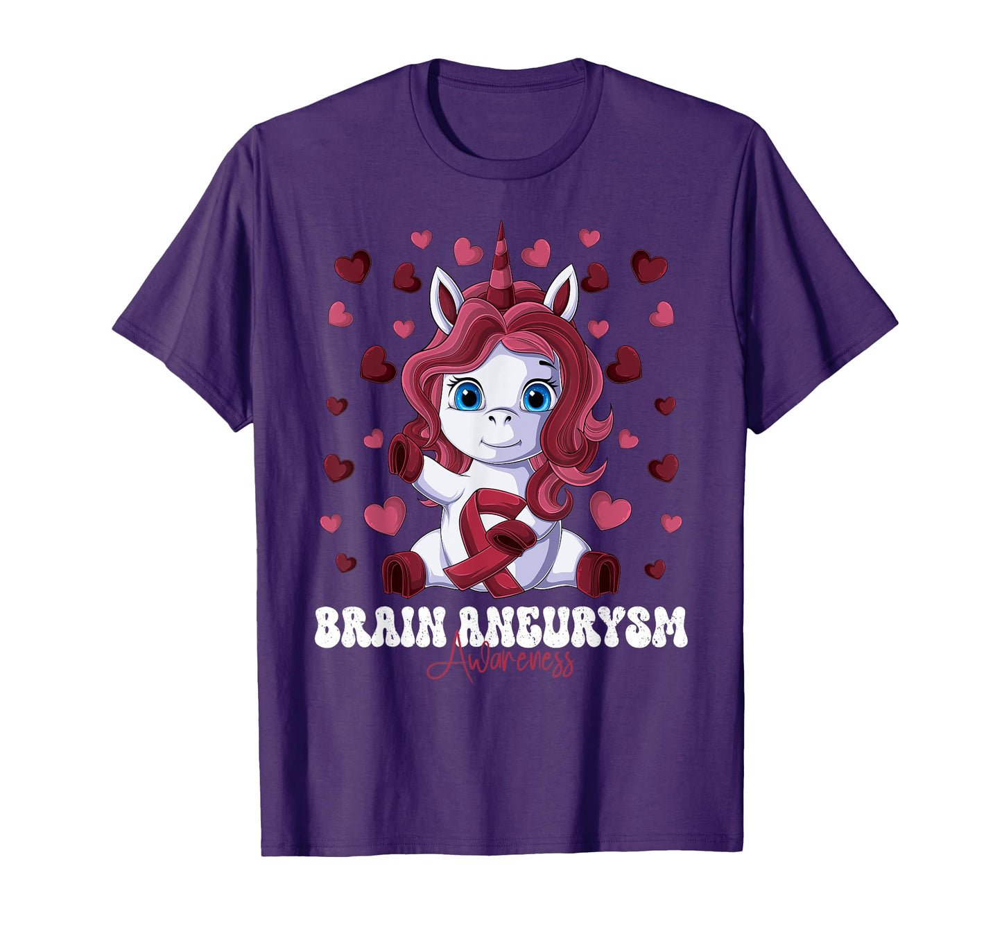 Brain Aneurysm Awareness Month Burgundy Ribbon Unicorn T-Shirt