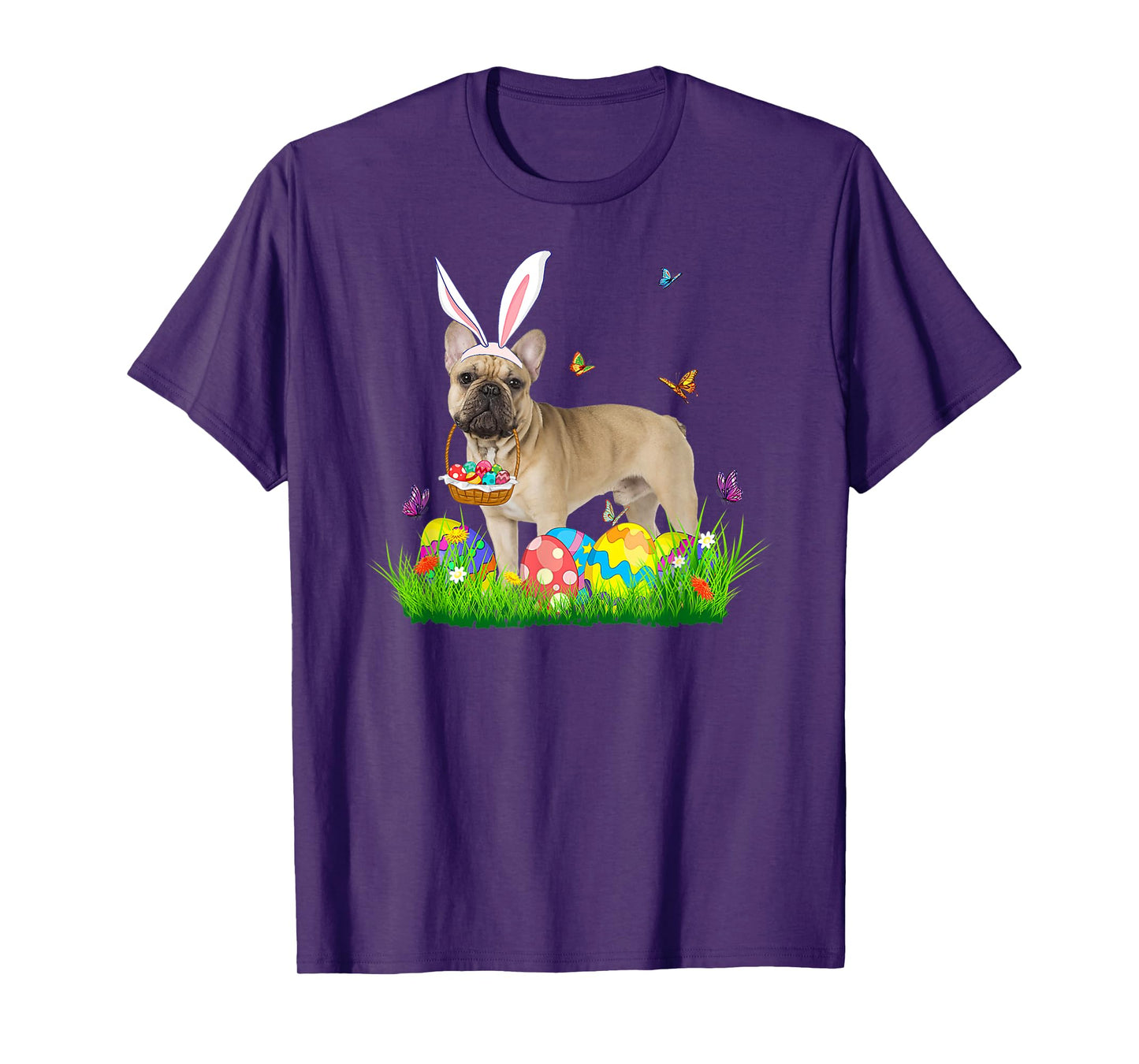 Bunny French Bulldog With Egg Basket Easter Hunting Egg Men Women T-Shirt